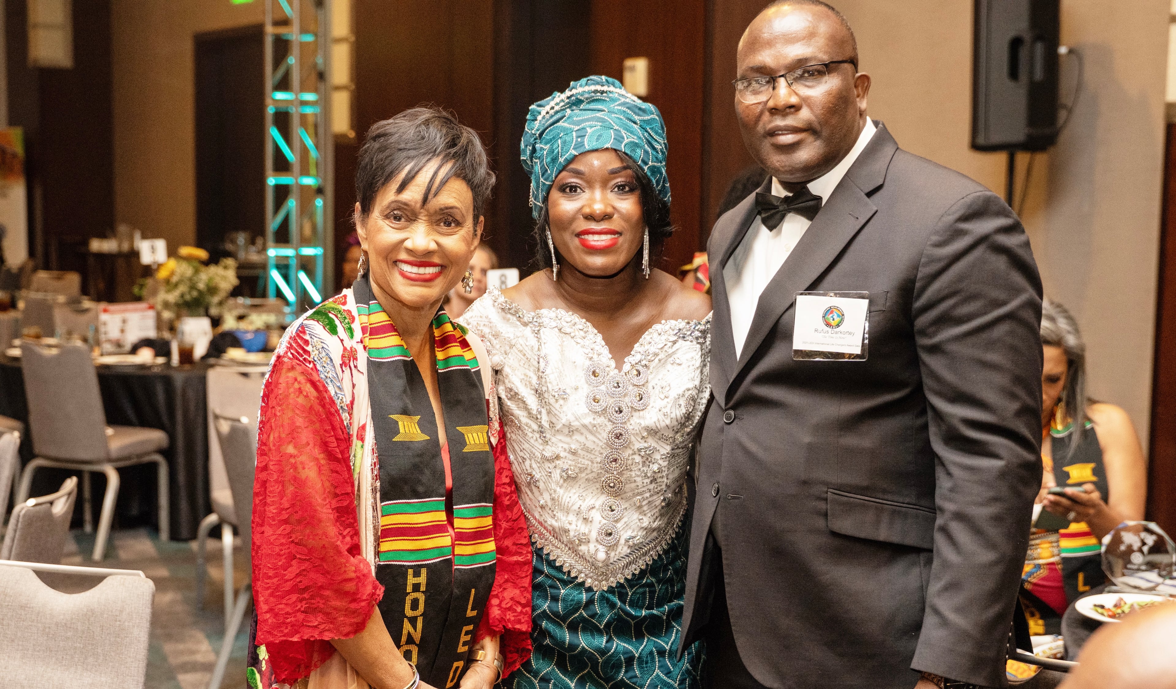 Television's Judge Glenda Hatchett (left) was honored recently by Joan and Rufus Darkortey, founders of Liberia Economic Development Initiative, with one of their International Life Changer awards. The Darkorteys are trying to improve life in their native Liberia through education. (Courtesy of Liberia Economic Development Initiative)