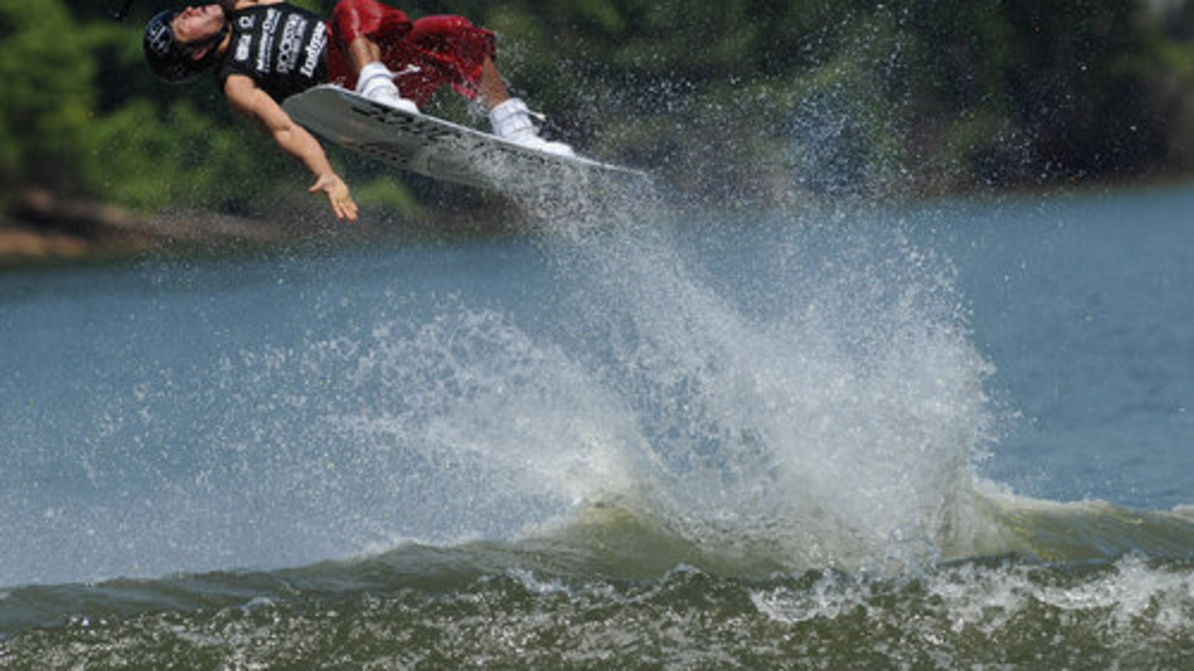 Scott Stewart leaps out of the water during the MasterCraft Pro Wakeboard Tour event. The finals for all three divisions will start on Saturday at 10:30 a.m.