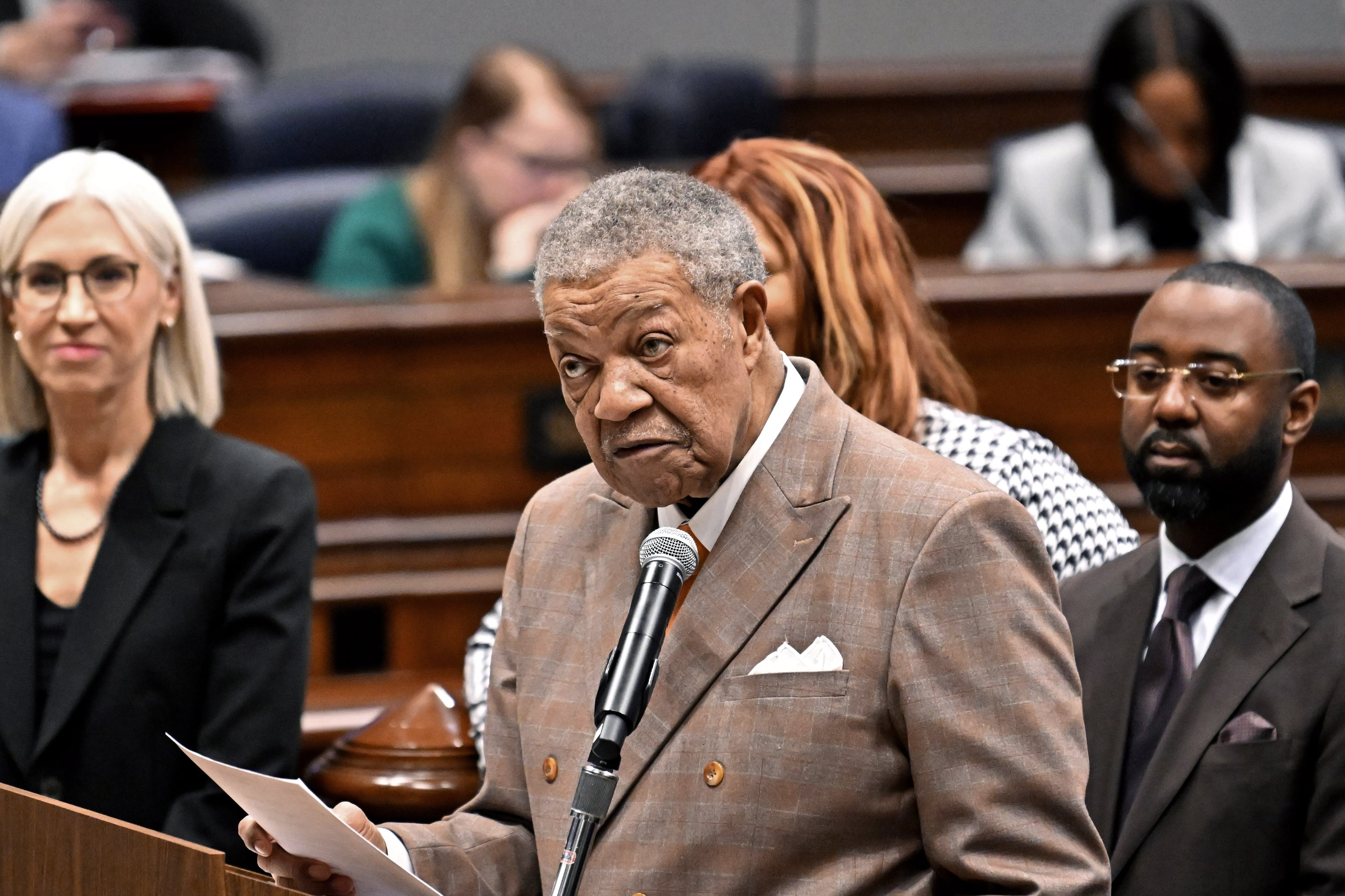 Fulton County Board of Commissioners Chairman Robb Pitts speaks during Fulton County Commissioners meeting at the Fulton County Government Center, Wednesday, Feb. 4, 2026, in Atlanta. (Hyosub Shin/AJC)