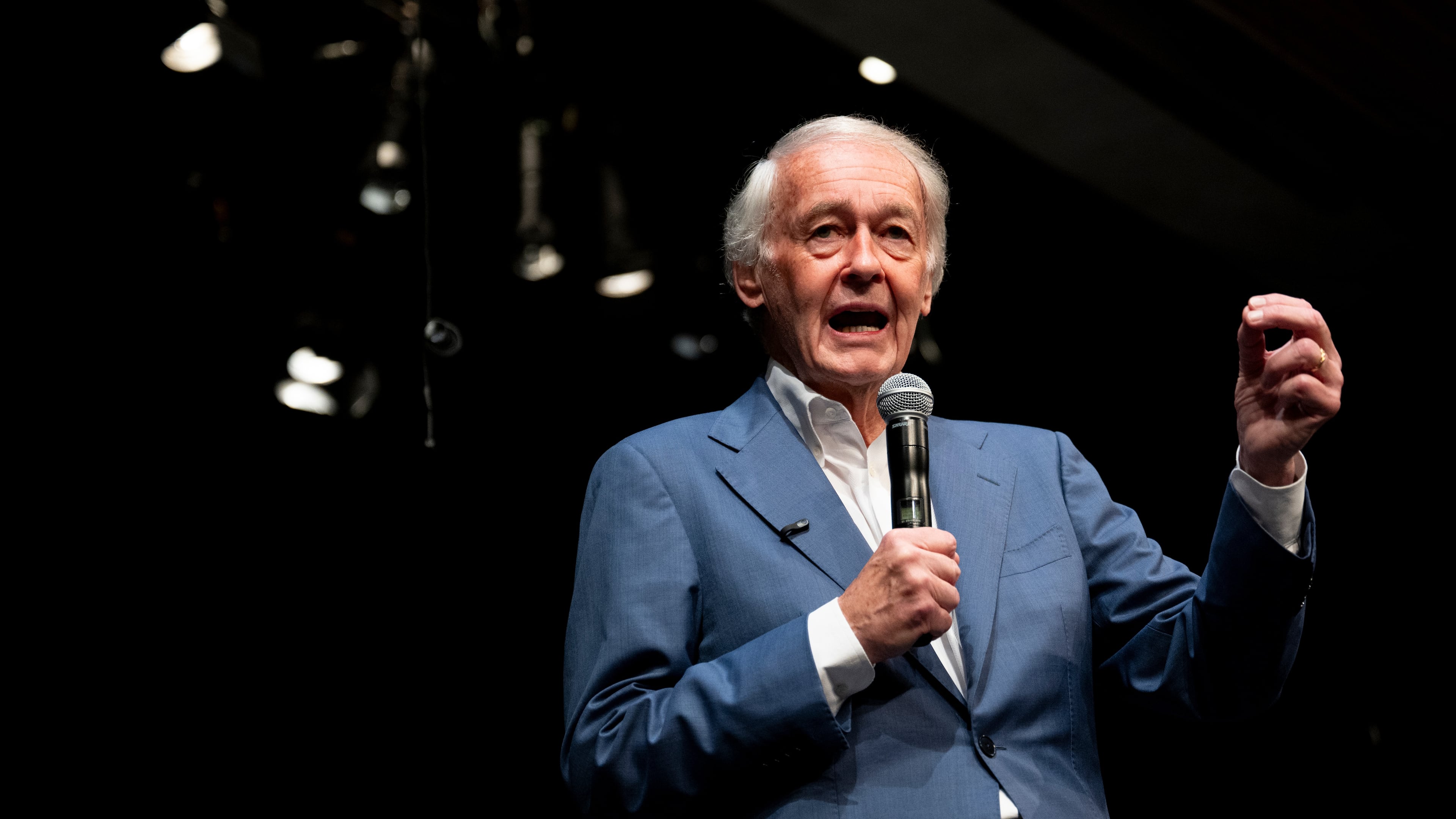 Sen. Ed Markey speaks during a town hall meeting at Holyoke Community College in Holyoke, Mass., Saturday, Aug. 15, 2026. (Daniel Jacobi II/The Daily Hampshire Gazette via AP)