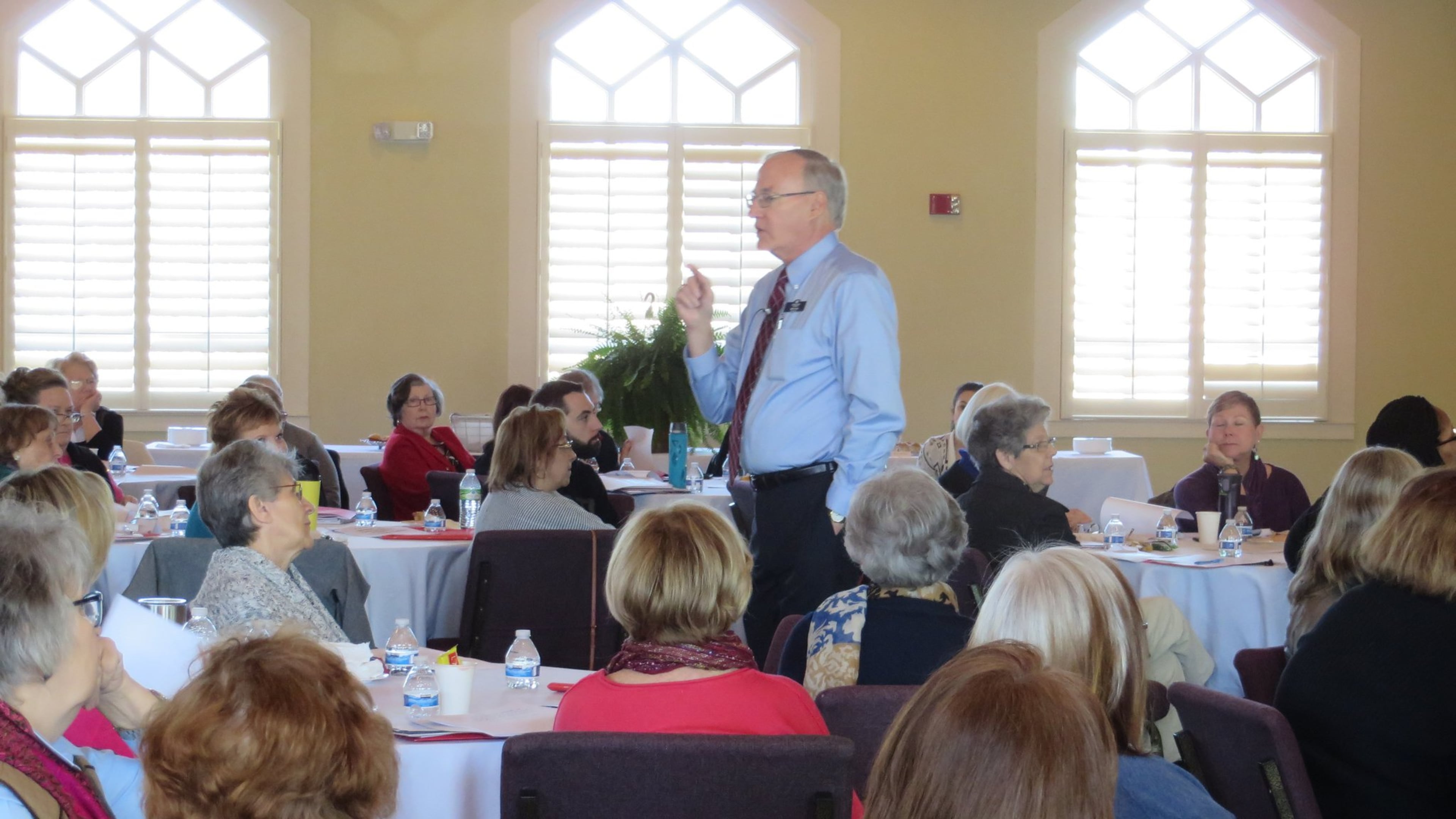 Chaplain Hal Cole talks to the ministers, clergy and church leaders attending a dementia education workshop on Thursday, March 15, at Due West United Methodist Church in Marietta. PHOTO CREDIT: Laura Berrios