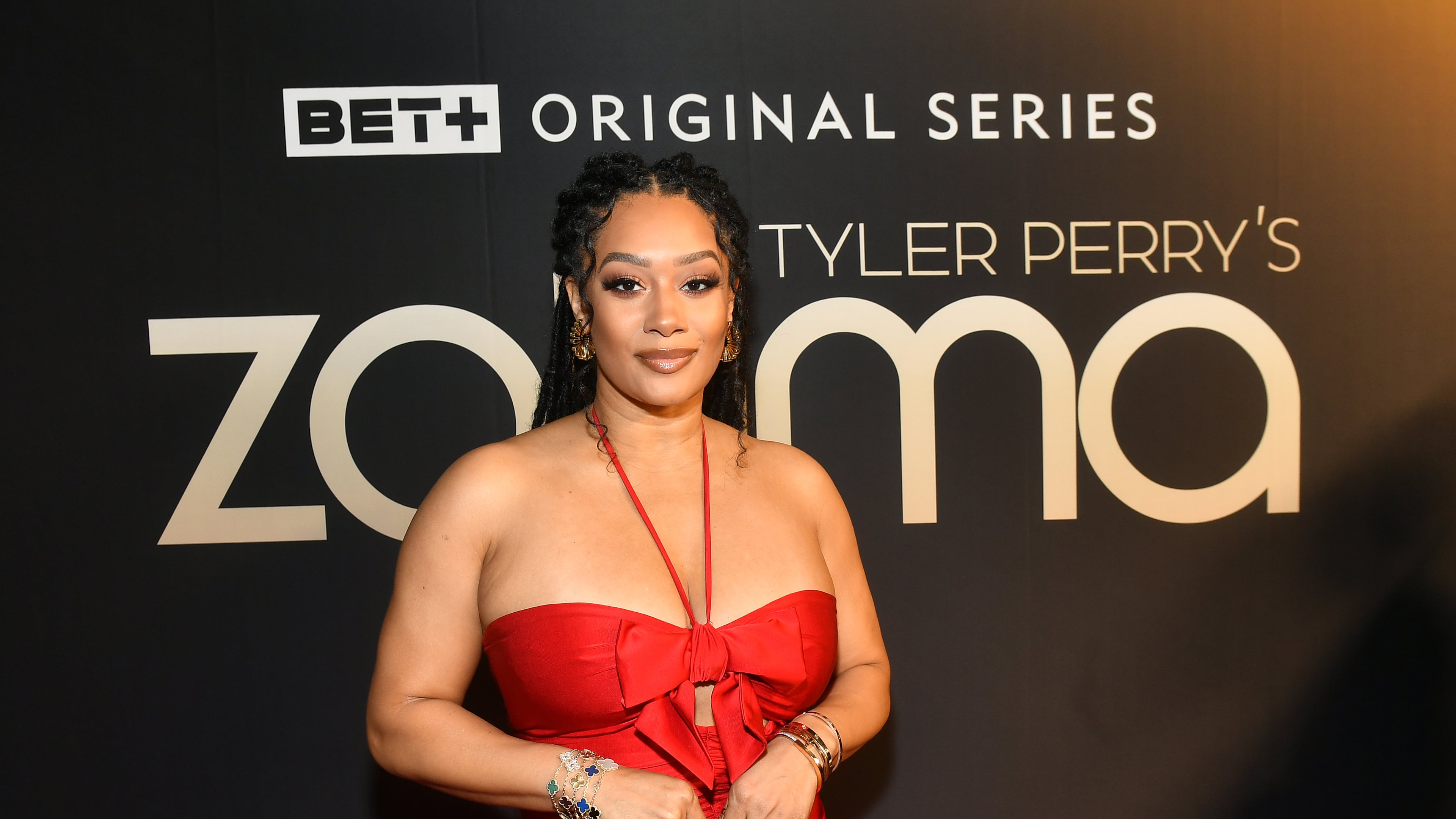 Crystal Hayslett attends the season 2 premiere of BET+ "Tyler Perry's Zatima" at Virtue Rooftop Lounge on March 16, 2023, in Atlanta. (Photo by Paras Griffin/Getty Images for BET+)