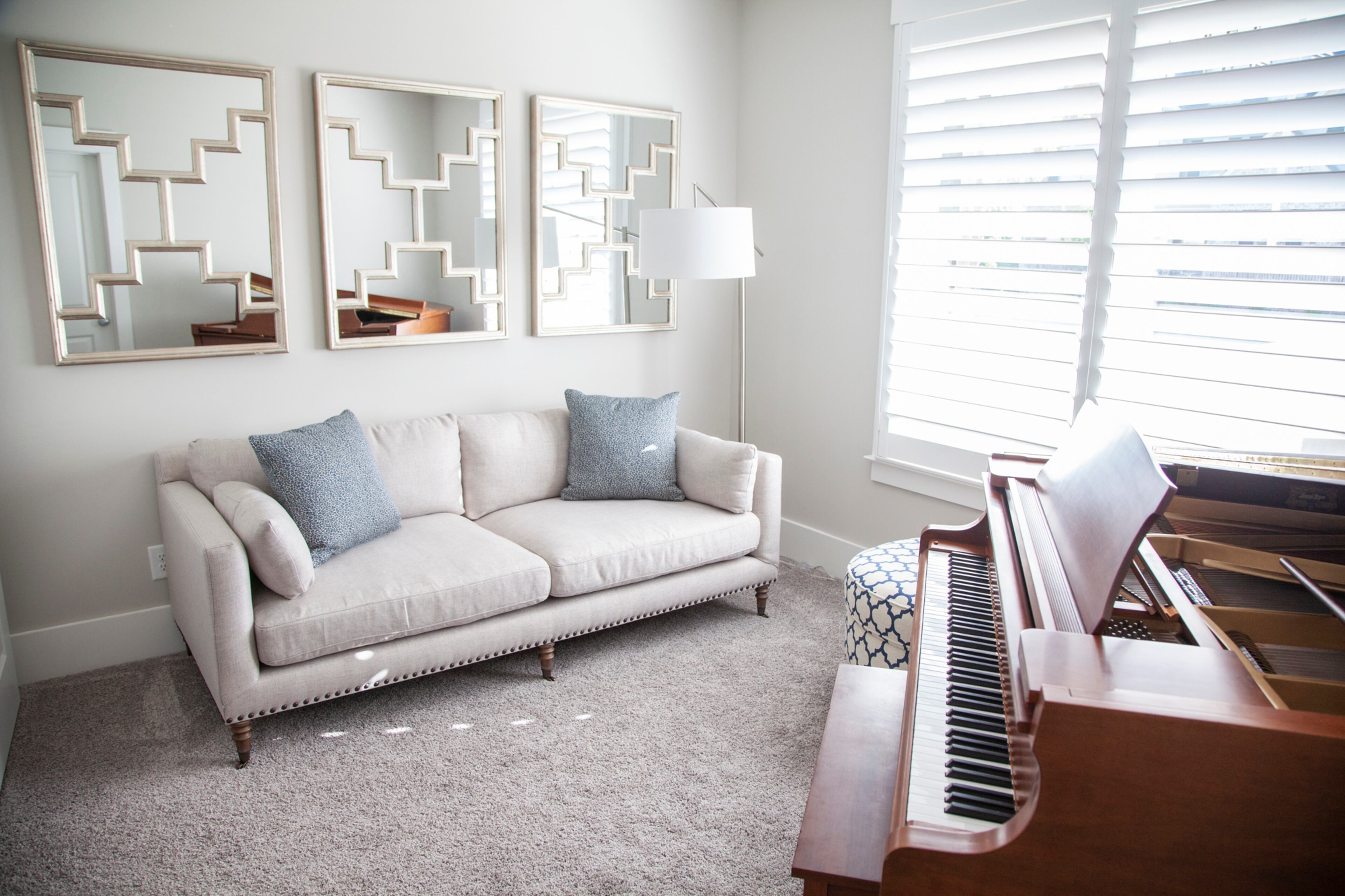 The Slaughters' two children live in the area, so they didn't need multiple guest rooms. They decided to turn a downstairs bedroom into a piano and sitting room.