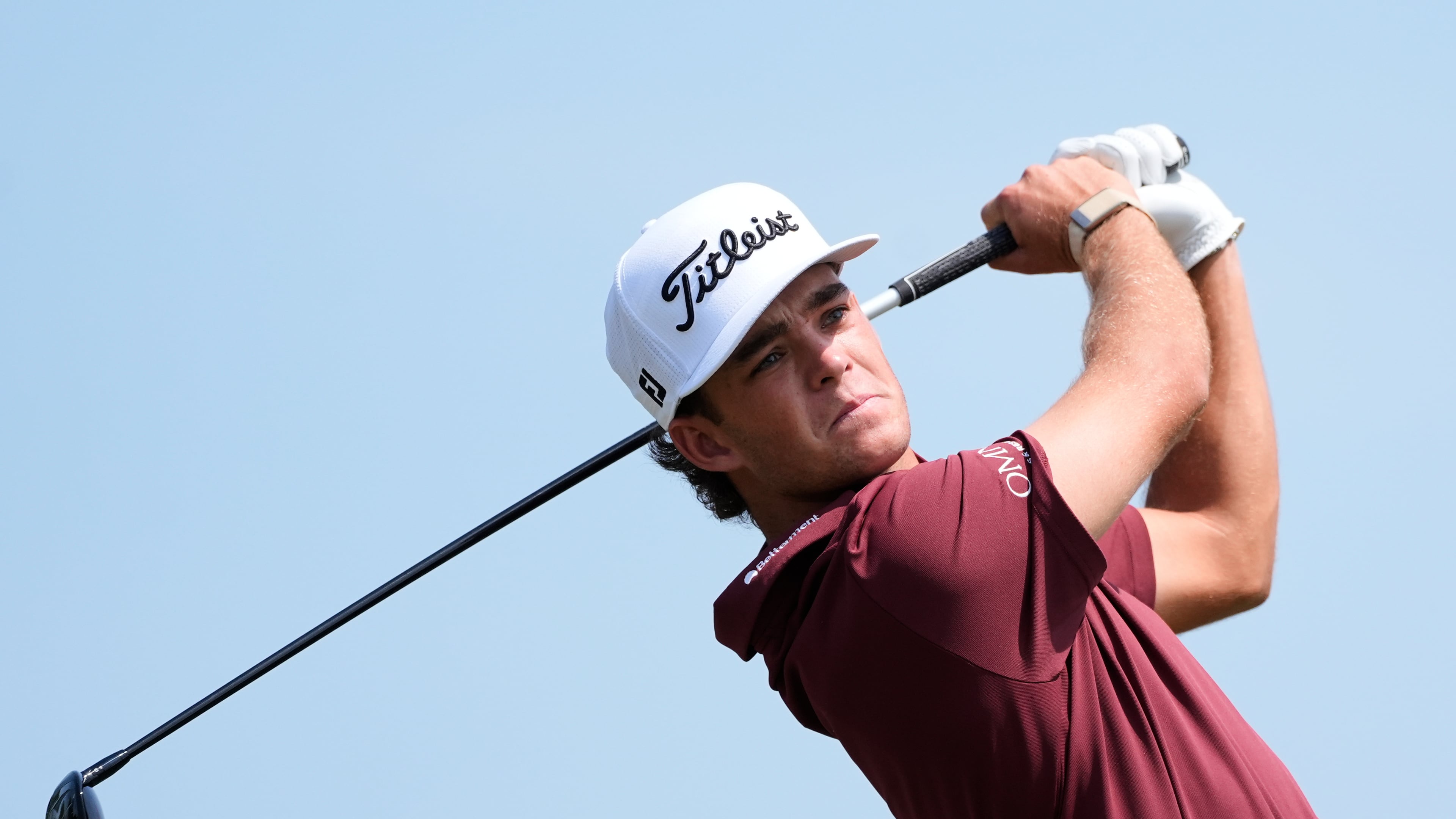 Jackson Koivun hits from the sixth tee during the first round of the 3M Open golf tournament at the Tournament Players Club Thursday, July 23, 2026, in Blaine, Minn. (AP Photo/Bruce Kluckhohn)