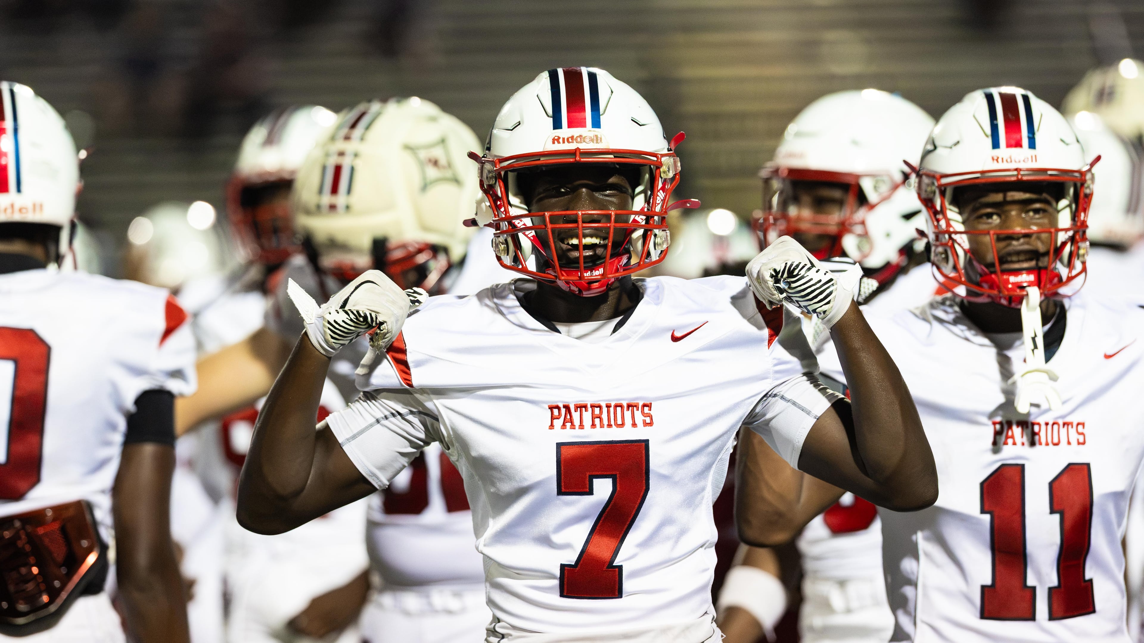Sandy Creek defensive back Levi Smith (7) celebrates a win against Douglas County at Douglas County High School in Douglasville, GA on Friday, August 28, 2026. (Oscar Guevara Saenz for the AJC)