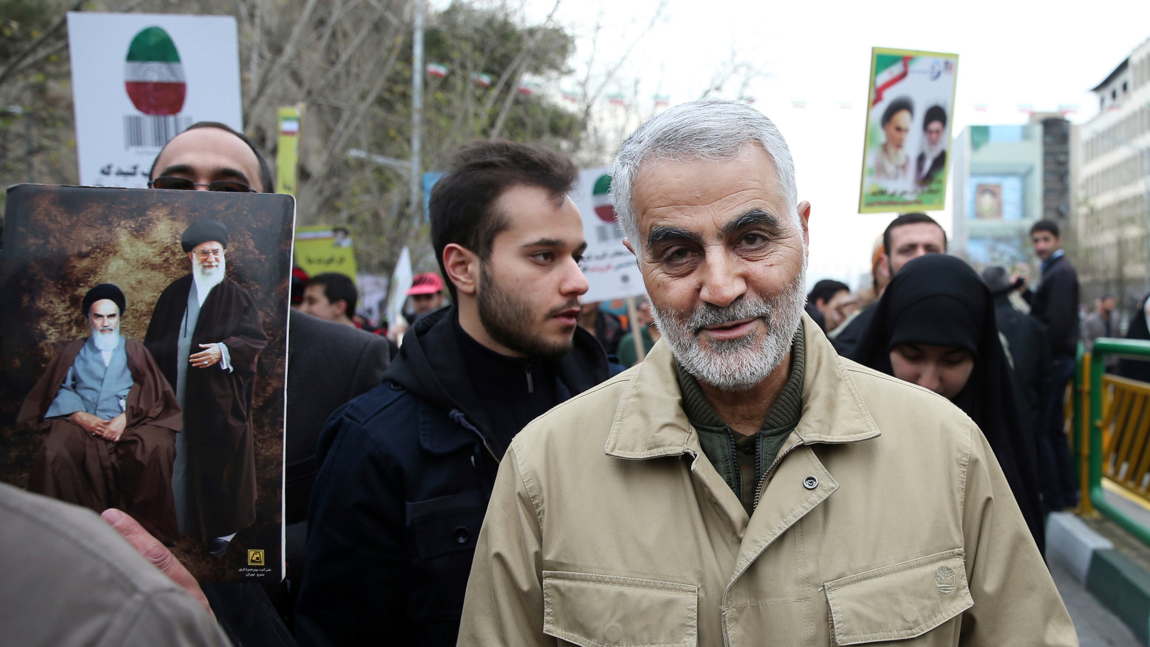 FILE - In this Thursday, Feb. 11, 2016, file photo, Qassem Soleimani, commander of Iran's Quds Force, attends an annual rally commemorating the anniversary of the 1979 Islamic revolution, in Tehran, Iran. The U.S. airstrike that killed a prominent Iranian general in Baghdad raises tensions even higher between Tehran and Washington after months of trading attacks and threats across the wider Middle East. (AP Photo/Ebrahim Noroozi, File)