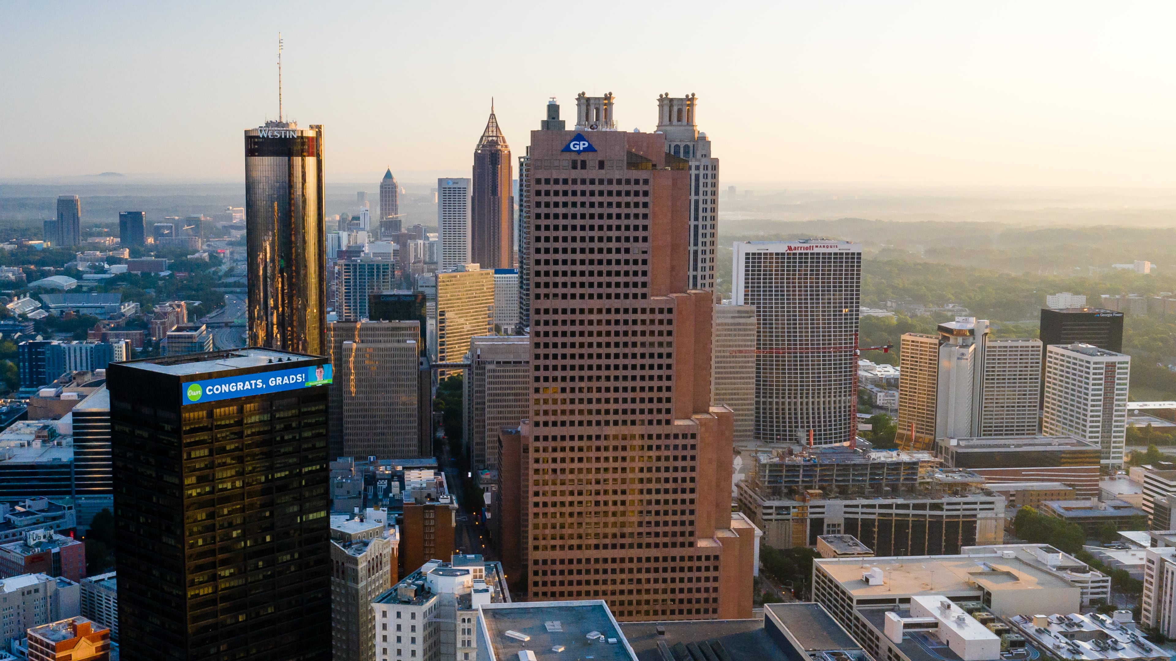 Clad in pink granite, the 697-foot-tall Georgia-Pacific Center is one of Atlanta’s most recognizable structures. (Courtesy Chil & Co for Georgia-Pacific)