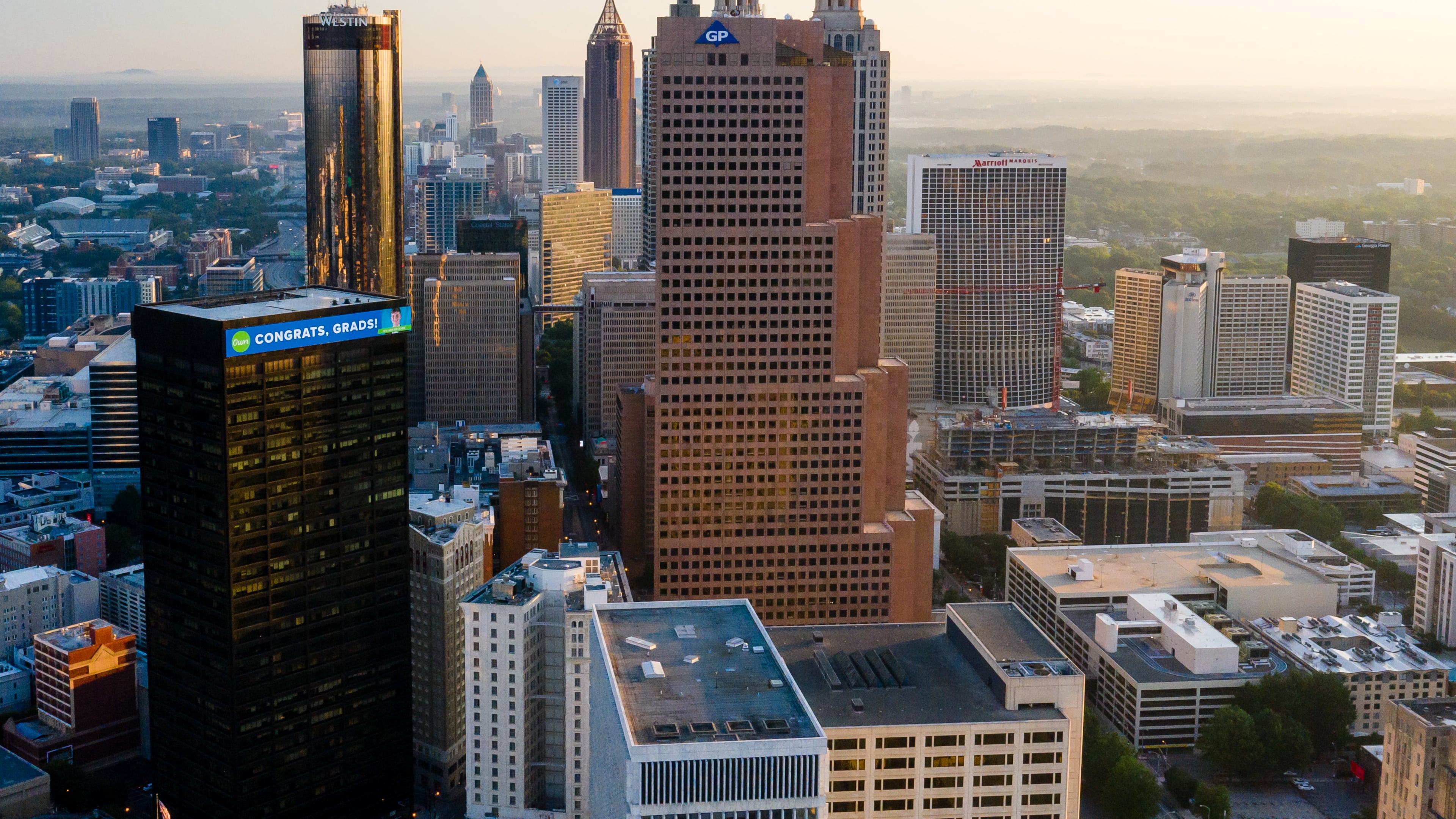 Clad in pink granite, the 697-foot-tall Georgia-Pacific Center is one of Atlanta’s most recognizable structures. (Courtesy Chil & Co for Georgia-Pacific)