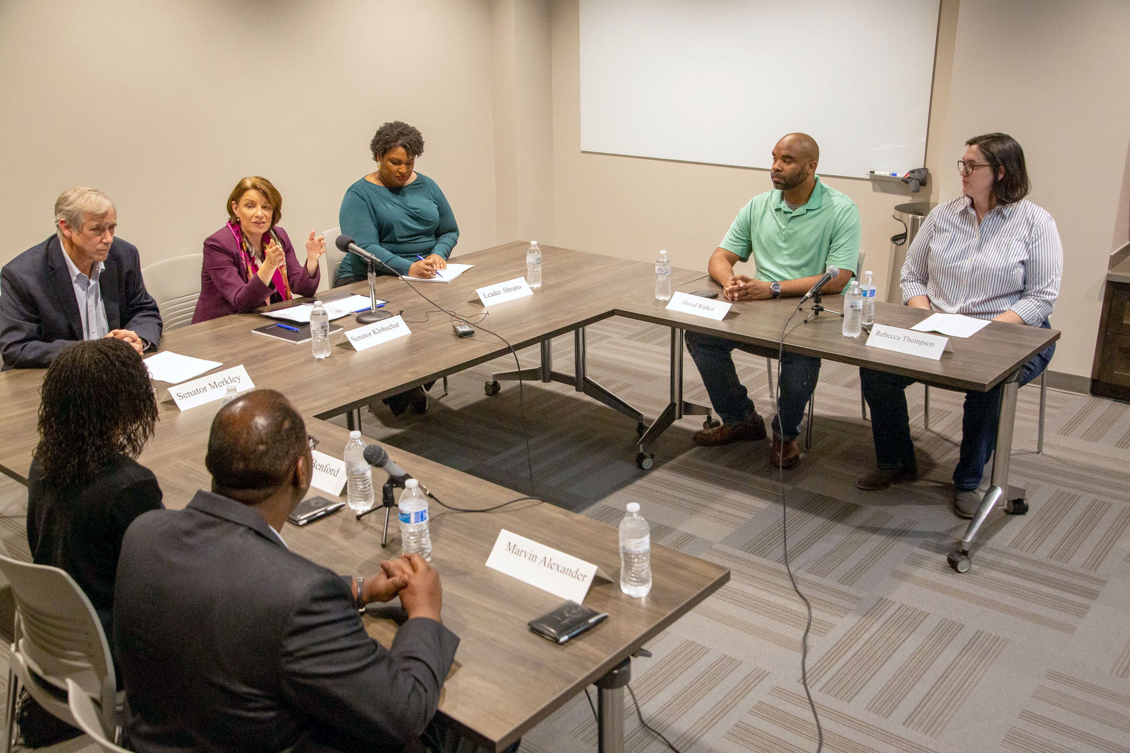 U.S. Sen. Jeff Merkley, D-Ore.; U.S. Sen. Amy Klobuchar, D-Minn.; and Fair Fight Action founder Stacey Abrams lead a roundtable conversation on the obstacles to voting at Smyrna Community Center on Sunday, July 18, 2021. (Photo: Steve Schaefer for The Atlanta Journal-Constitution)