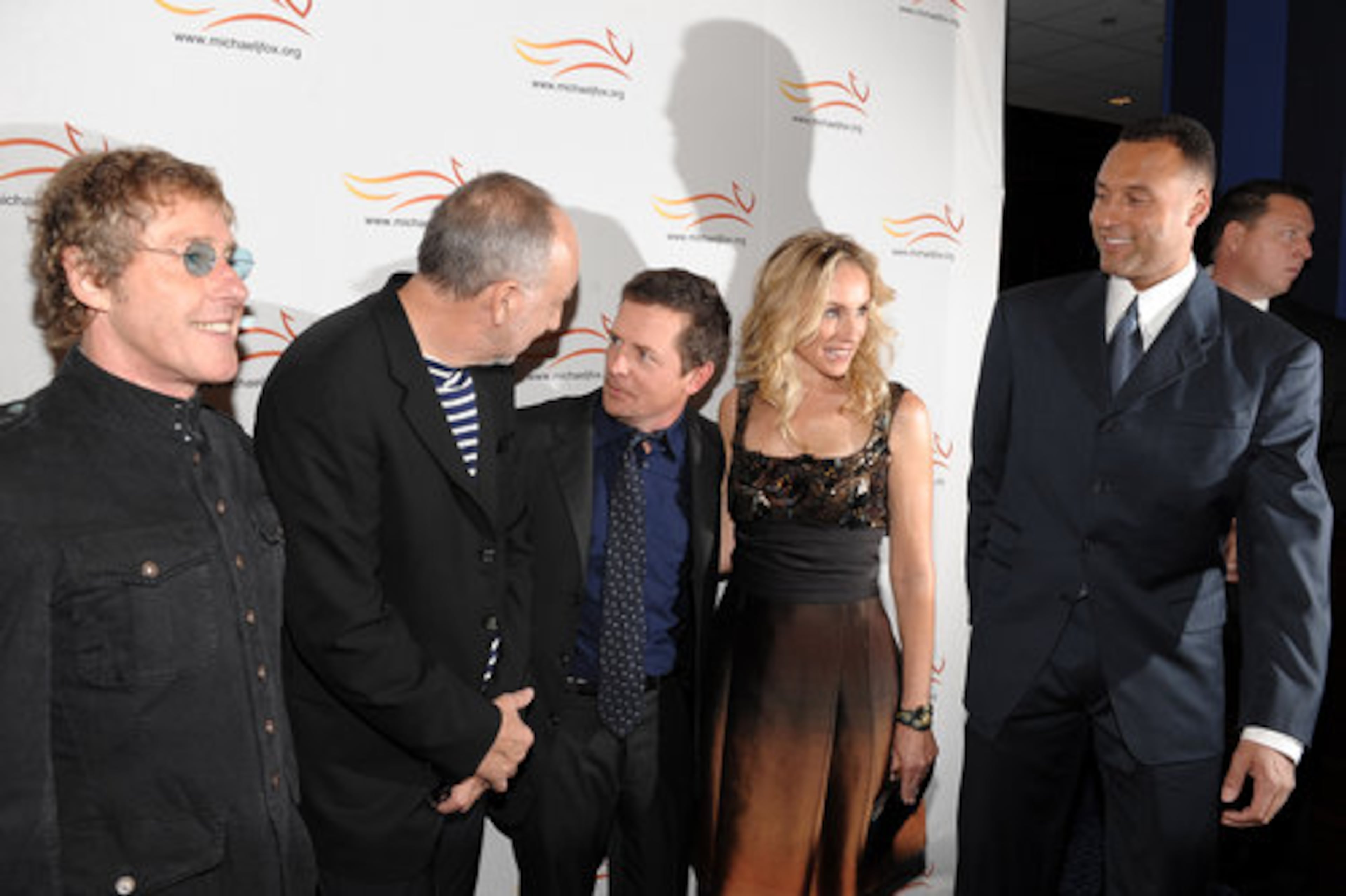 From left, Roger Daltrey, Pete Townshend, Michael J. Fox, Tracy Pollan and Derek Jeter.