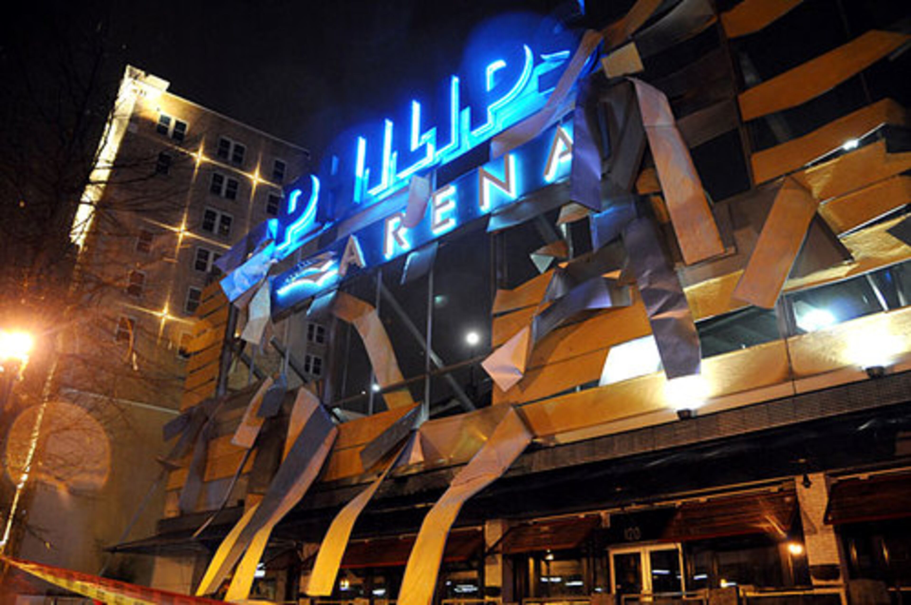 The Philips Arena sign suffered damage during the storm.