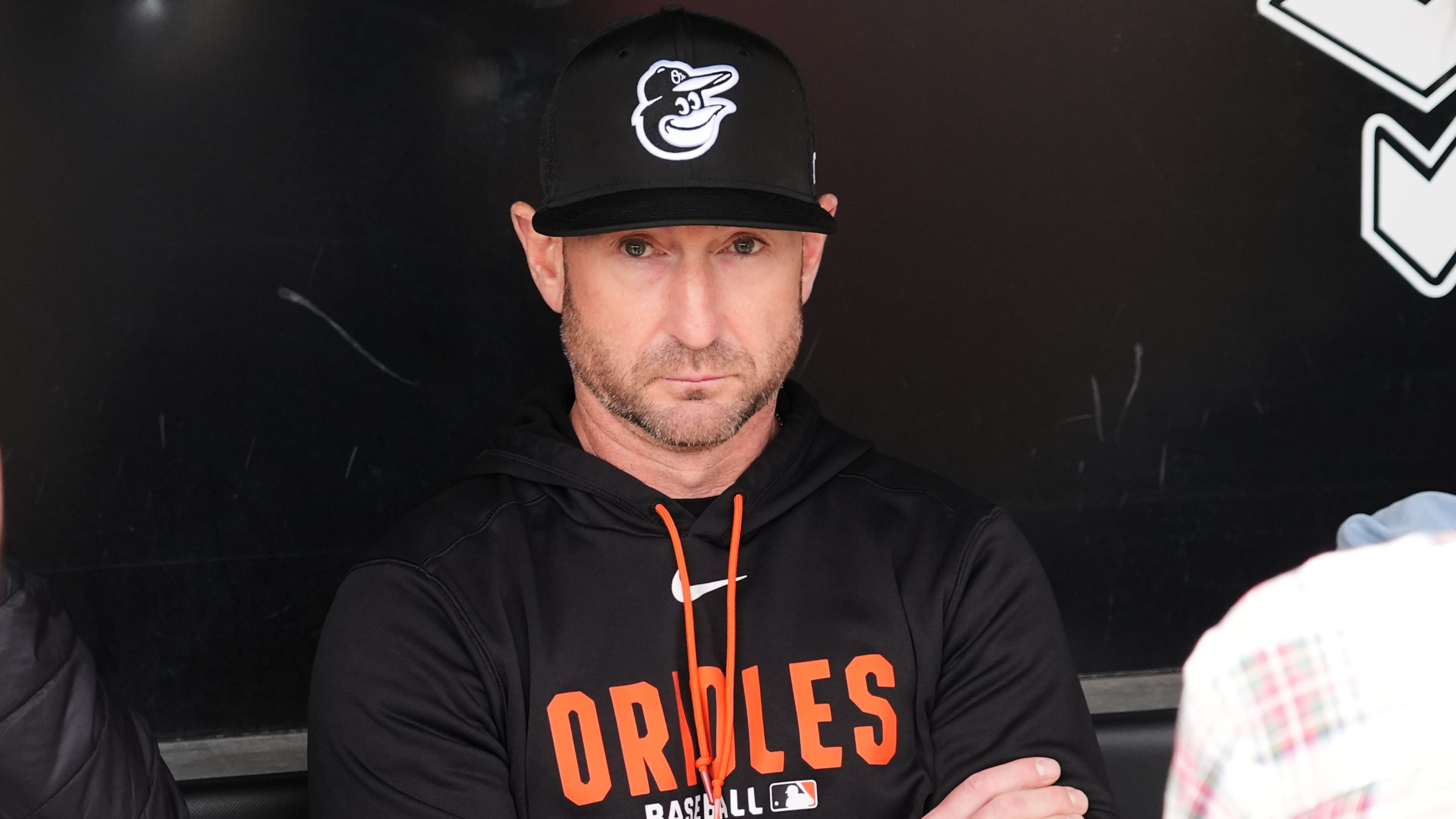 Baltimore Orioles manager Craig Albernaz talks to media in the dugout before a baseball game against the Chicago White Sox in Chicago, Wednesday, April 8, 2026. (AP Photo/Nam Y. Huh)