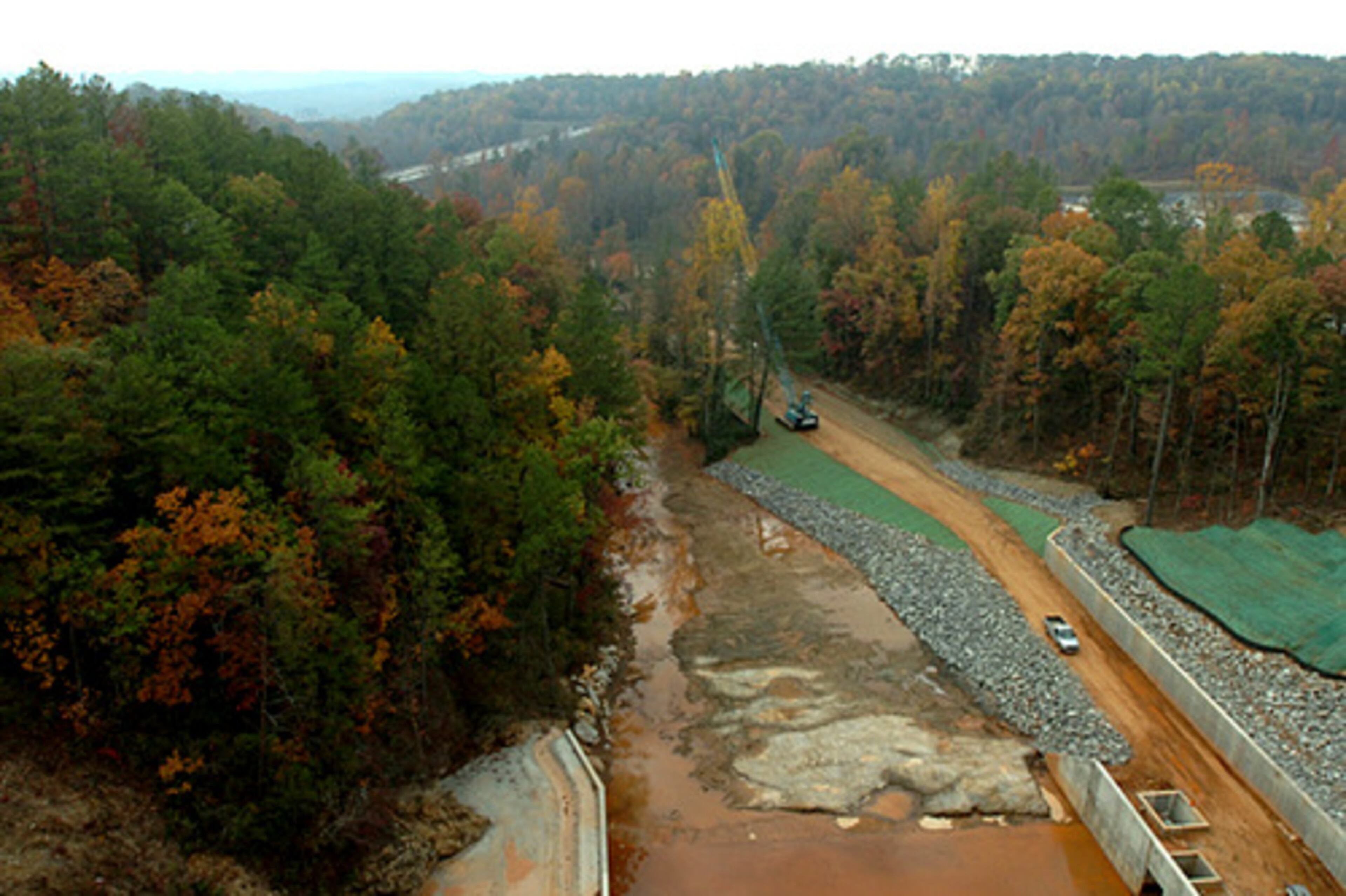 Looking down stream from the top of the reservoir. The ongoing drought had reduced Hickory Log Creek to a trickle.