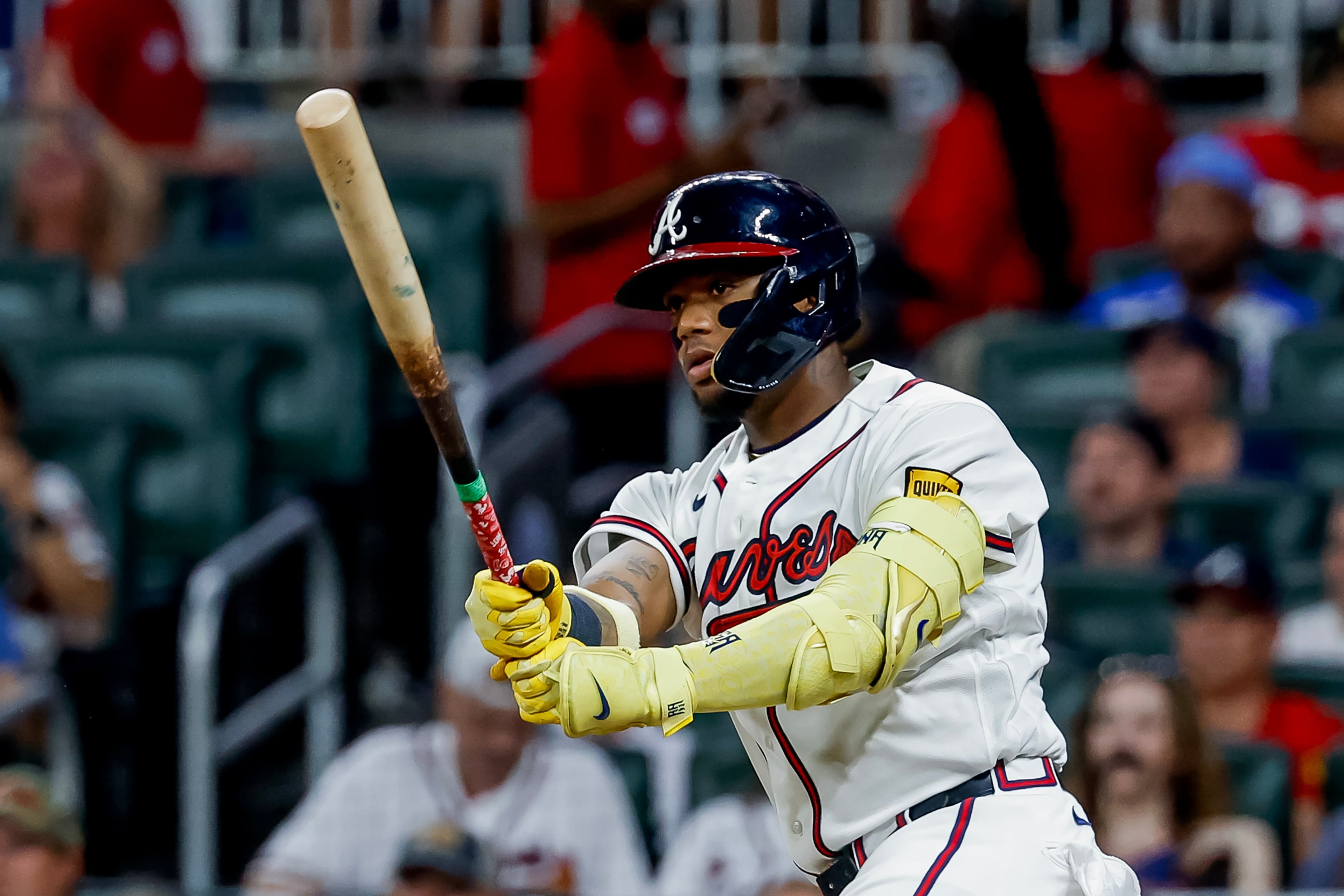 Right fielder Ronald Acuña Jr., shown playing against the Mets on Monday, gave the Braves a 3-0 lead with an RBI single to left during Wednesday’s game. (Erik S. Lesser/AP)