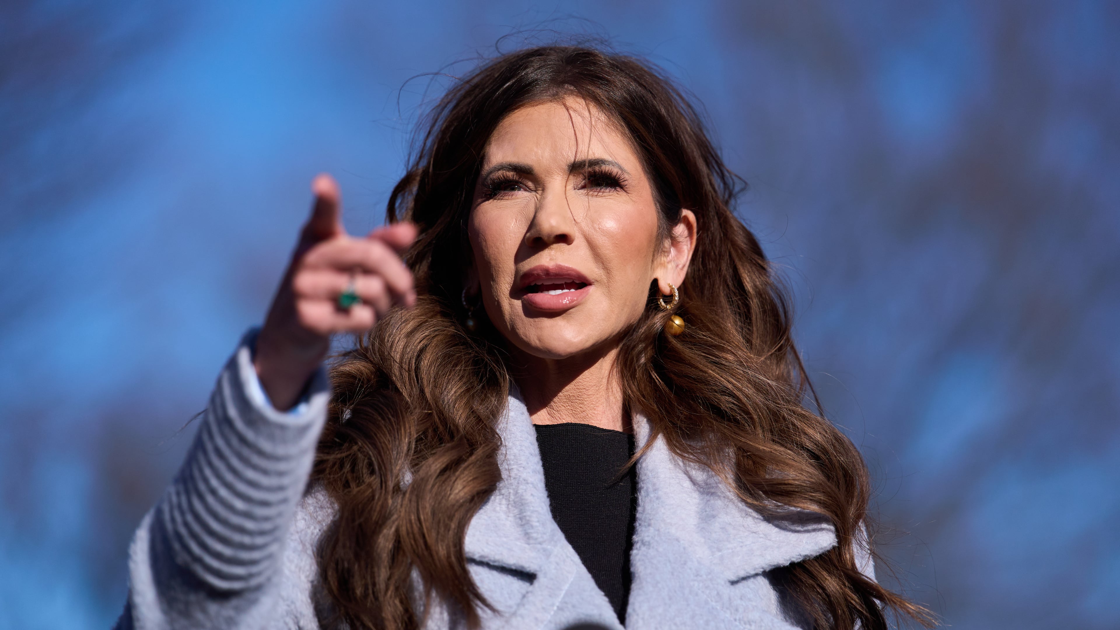 Homeland Security Secretary Kristi Noem speaks with reporters at the White House, Thursday, Jan. 15, 2026, in Washington. (AP Photo/Evan Vucci)