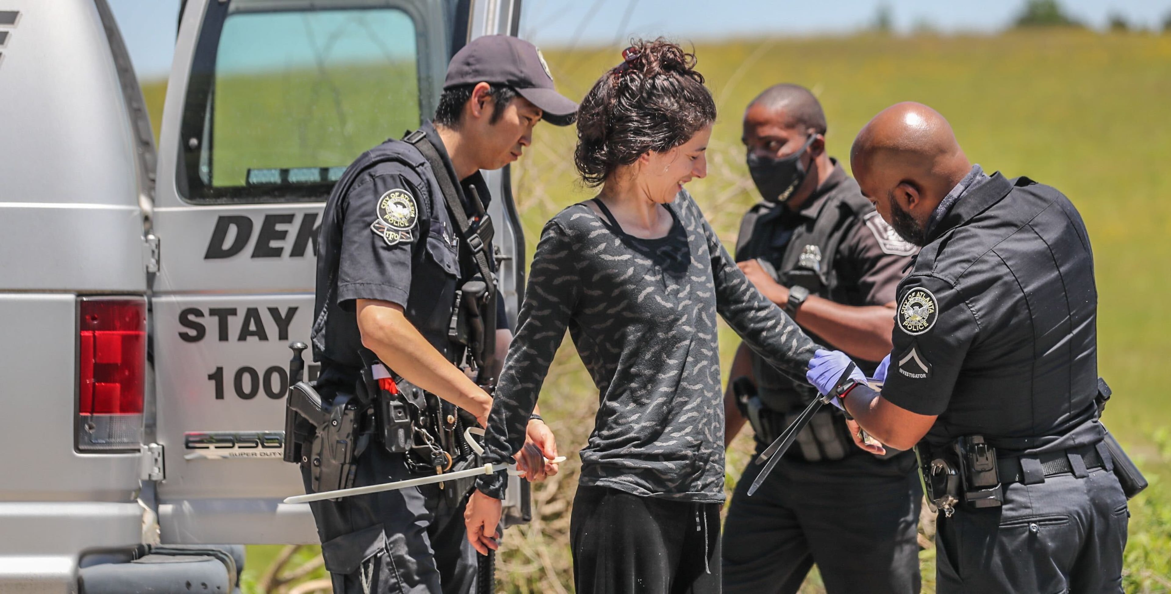 At least two people were arrested as a large police presence descended on the site of Atlanta’s planned police and fire training center in DeKalb County on Tuesday. Text: J.D. CAPELOUTO / AJC. Photos: JOHN SPINK / AJC