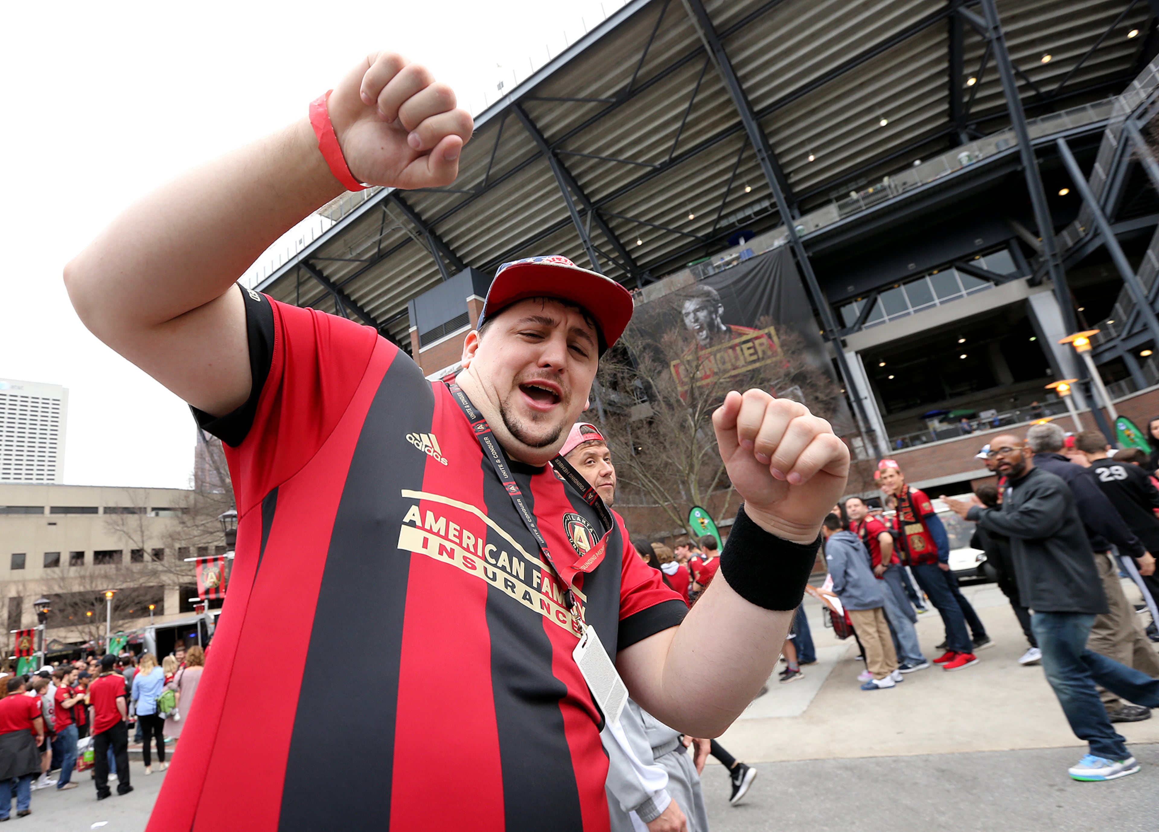 Atlanta United fan J.G. George of Woodstock arrives for Sunday's game.