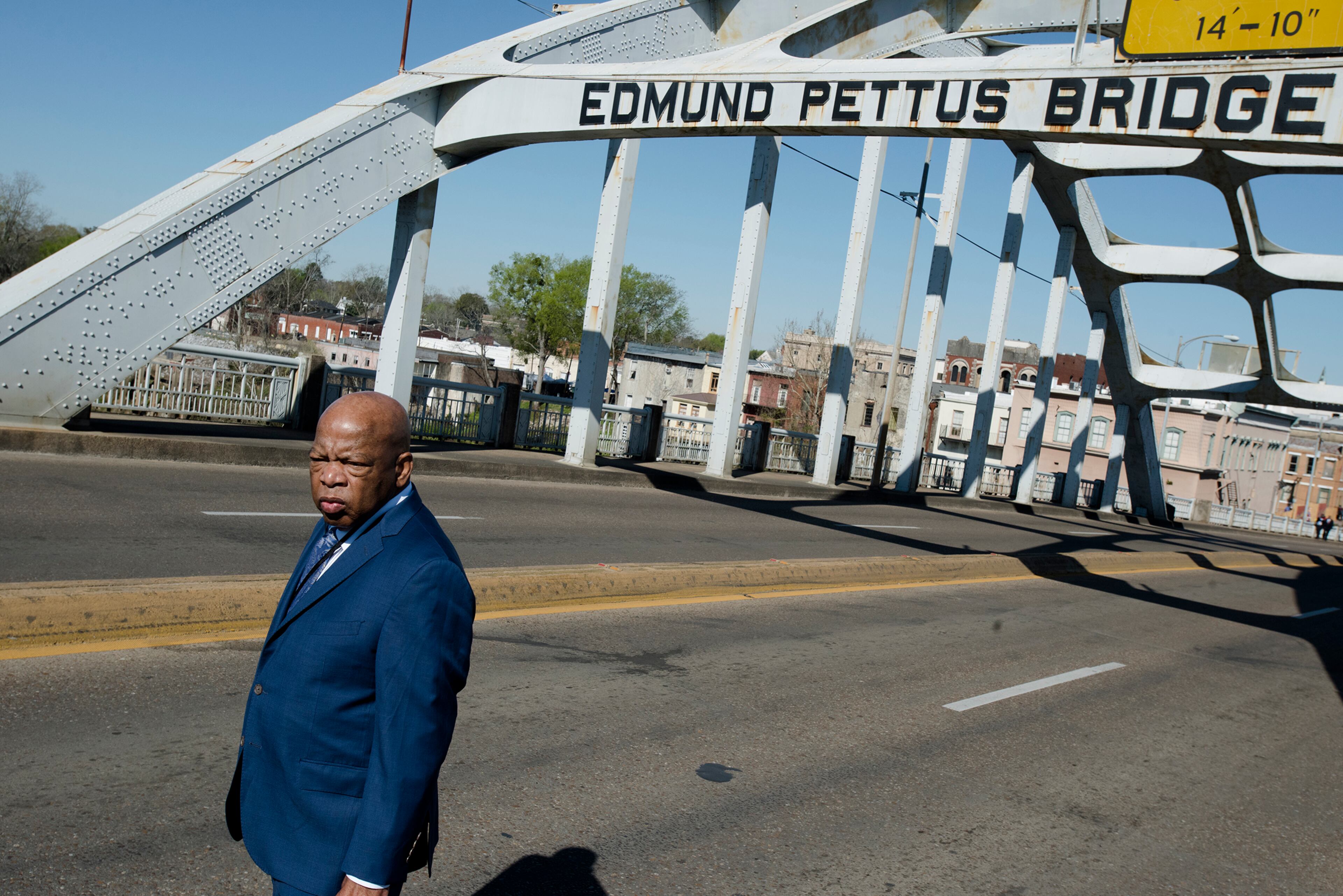 Congressman John Lewis stands on the Edmund Pettus Bridge on Sunday, March 4, 2018, in Selma, Ala., during the annual commemoration of "Bloody Sunday," the day in 1965 when voting rights protesters were attacked by police as they attempted to cross the Edmund Pettus Bridge. (Photo: Albert Cesare/The Montgomery Advertiser via AP)