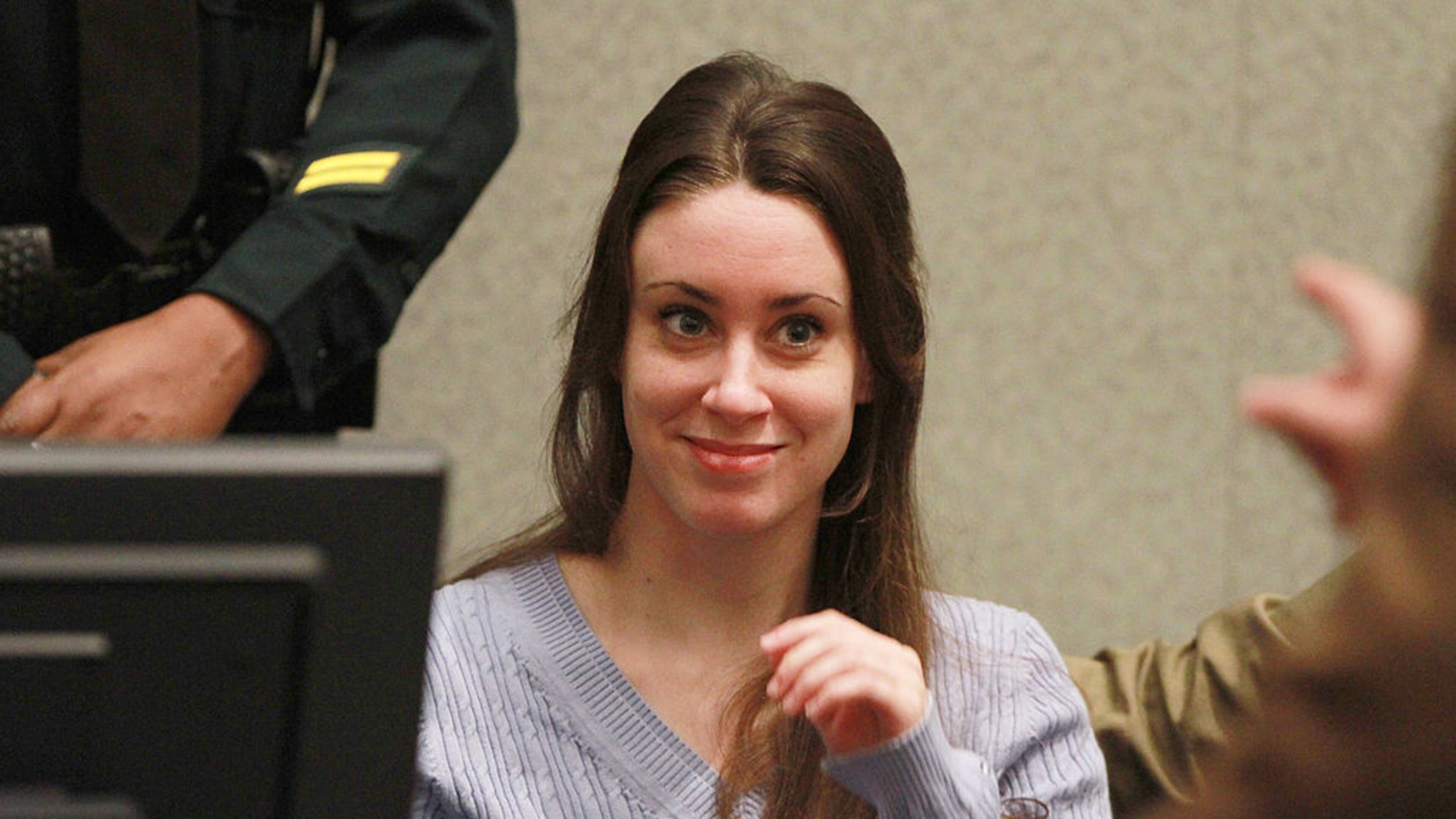Casey Anthony smiles before the start of her sentencing hearing on charges of lying to a law enforcement officer at the Orange County Courthouse July 7, 2011 in Orlando, Florida. Anthony has been spotted out and about recently in Palm Beach County, Florida, where she lives.