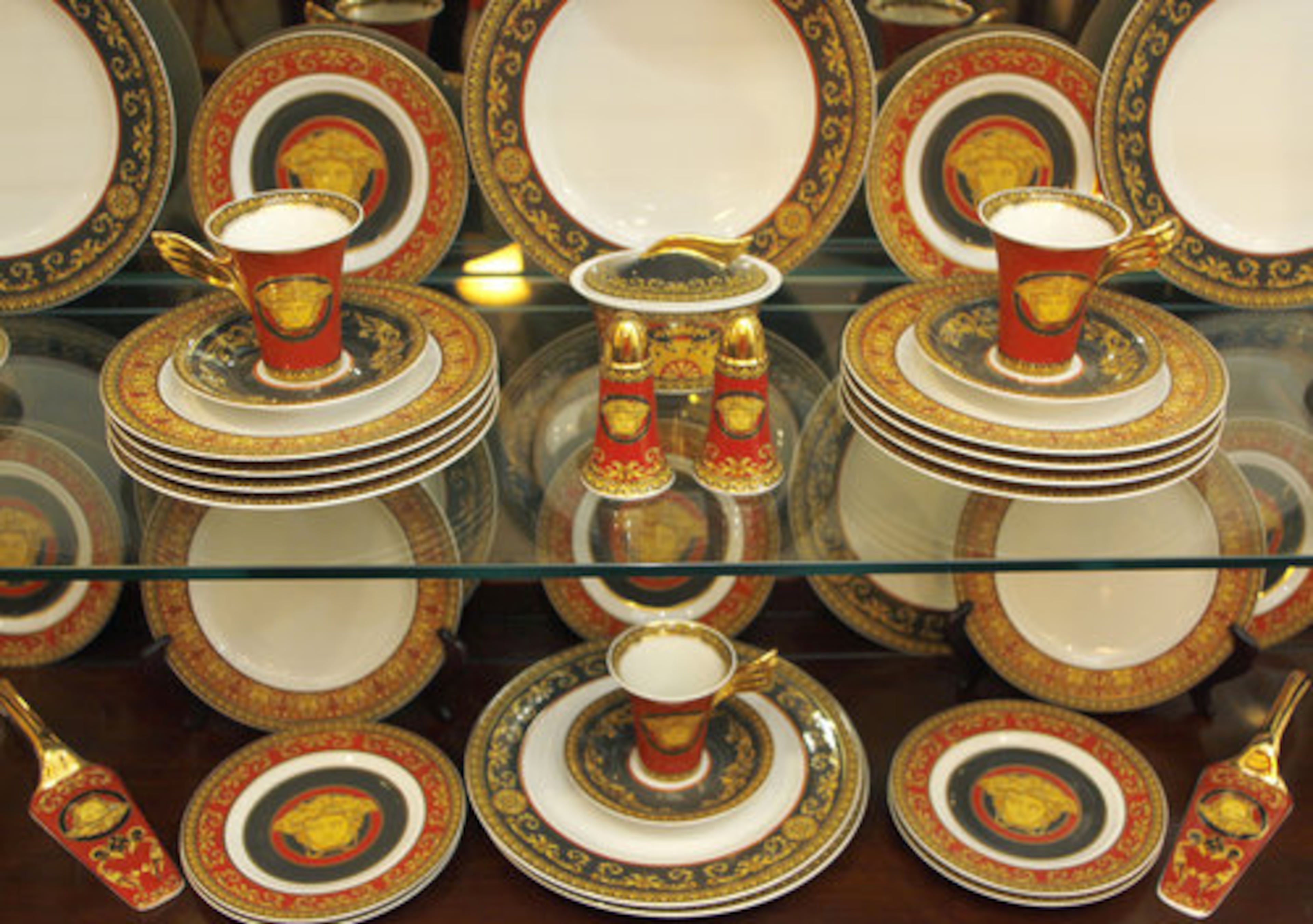 The wig line preview party that was soured by the antics of fellow 'Housewife' cast member NeNe was the last time Zolciak entertained at her home. "It was fun. I prefer to be entertained versus entertaining." Pictured is her collection of Versace china, which is yet to serve a meal.