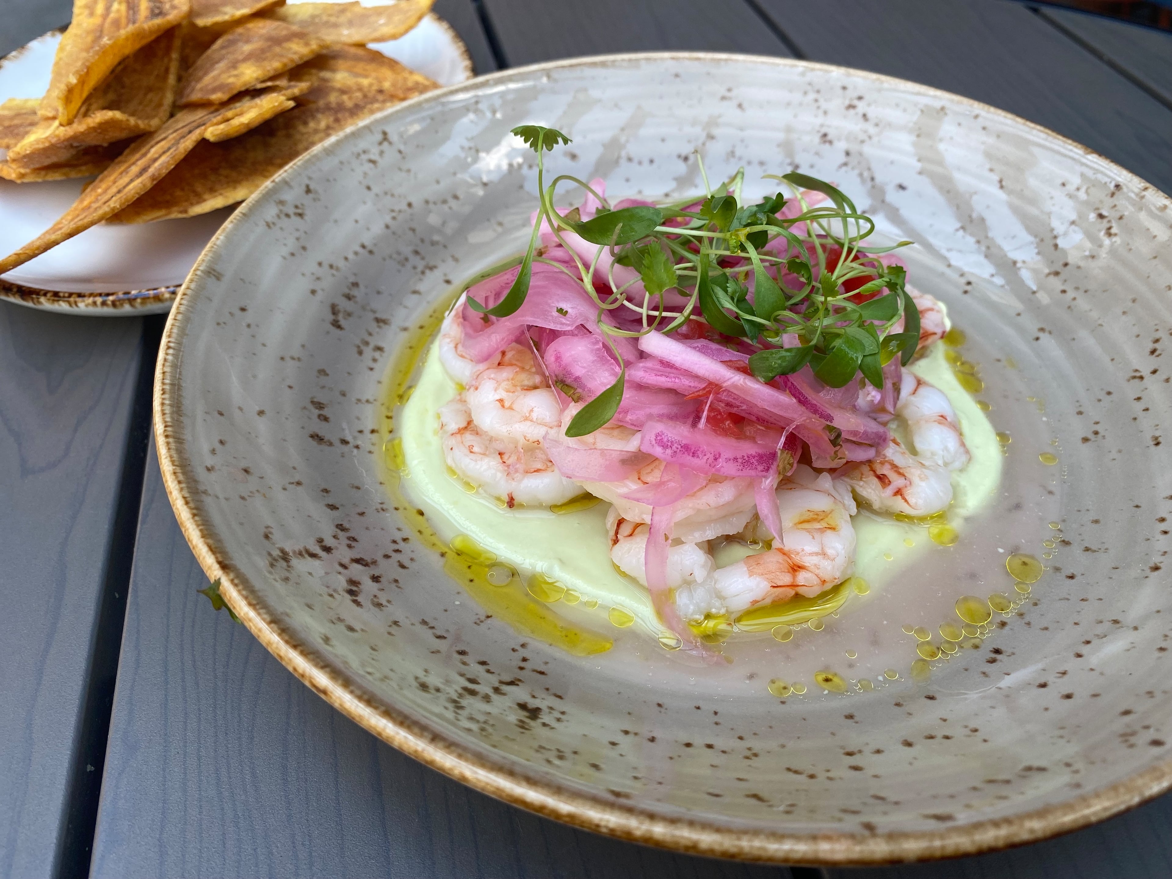 Ceviche de Camarón con Chifles from El Viñedo Local. (Ligaya Figueras / ligaya.figueras@ajc.com)