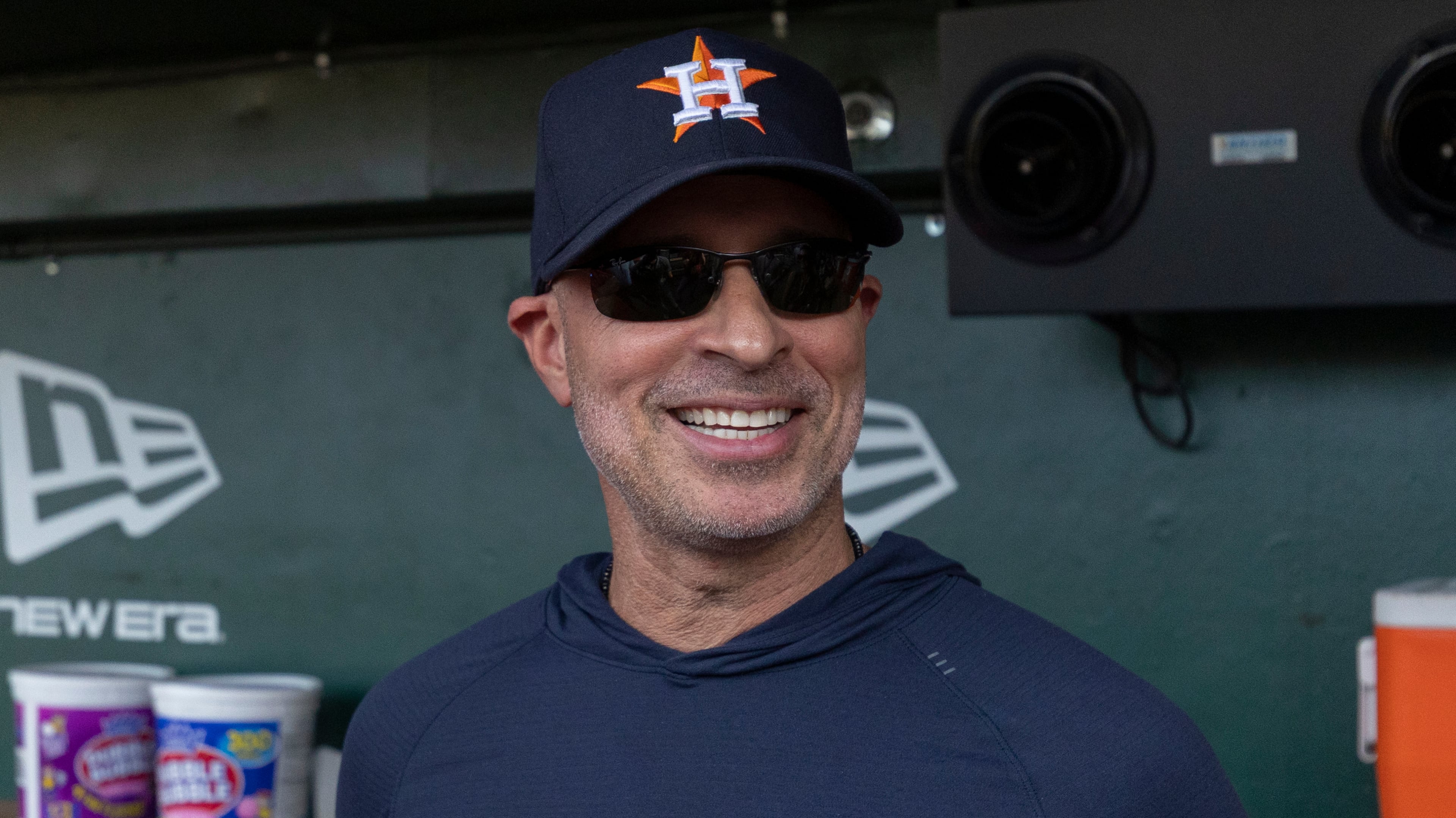Houston Astros manager Joe Espada interviews with media before a baseball game against the Athletics, Saturday, Sept. 26, 2026, in West Sacramento, Calif. (AP Photo/Sara Nevis)
