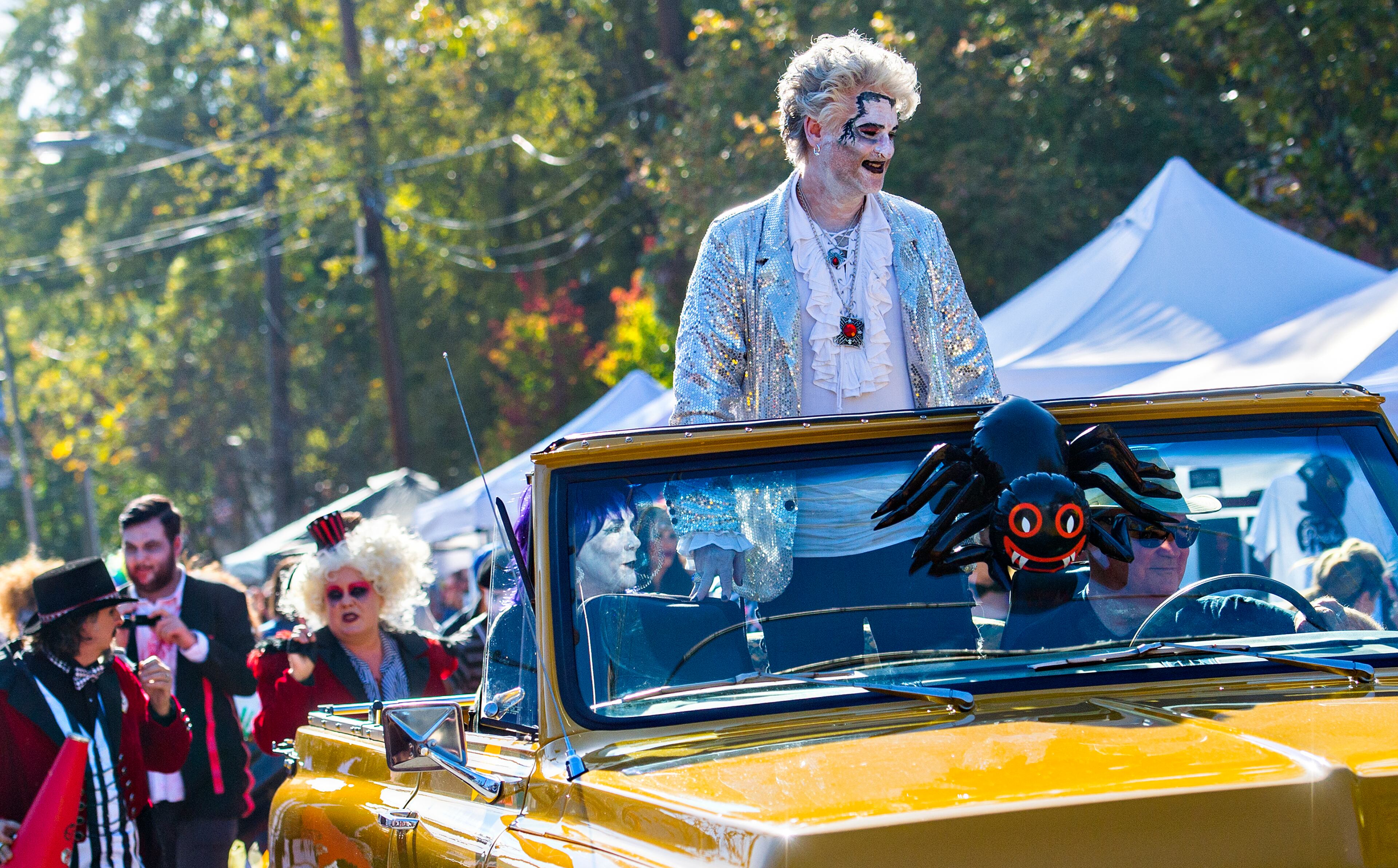 October 17, 2015 Atlanta - Grand Marshal Steve Harris rides up the street during the Little Five Points Halloween Parade in Atlanta on Saturday, October 17, 2015. The annual parade brought out tens of thousands of people to watch the antics. JONATHAN PHILLIPS / SPECIAL