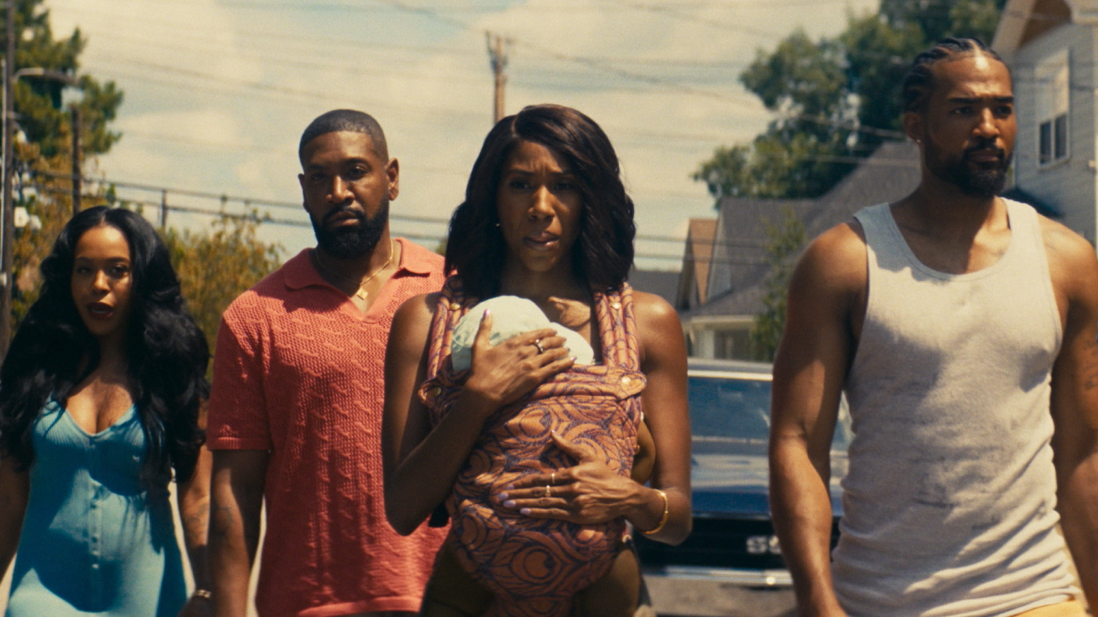 From left, DomiNque Perry as Aja, Bryan Terrell Clark as Mr. Tea, Diarra Kilpatrick as Diarra Brickland and Shannon Wallace as Chris appear in Episode 2 of Season 2 of "Diarra From Detroit," which is streaming on Paramount+. (Courtesy of BET/Paramount+)