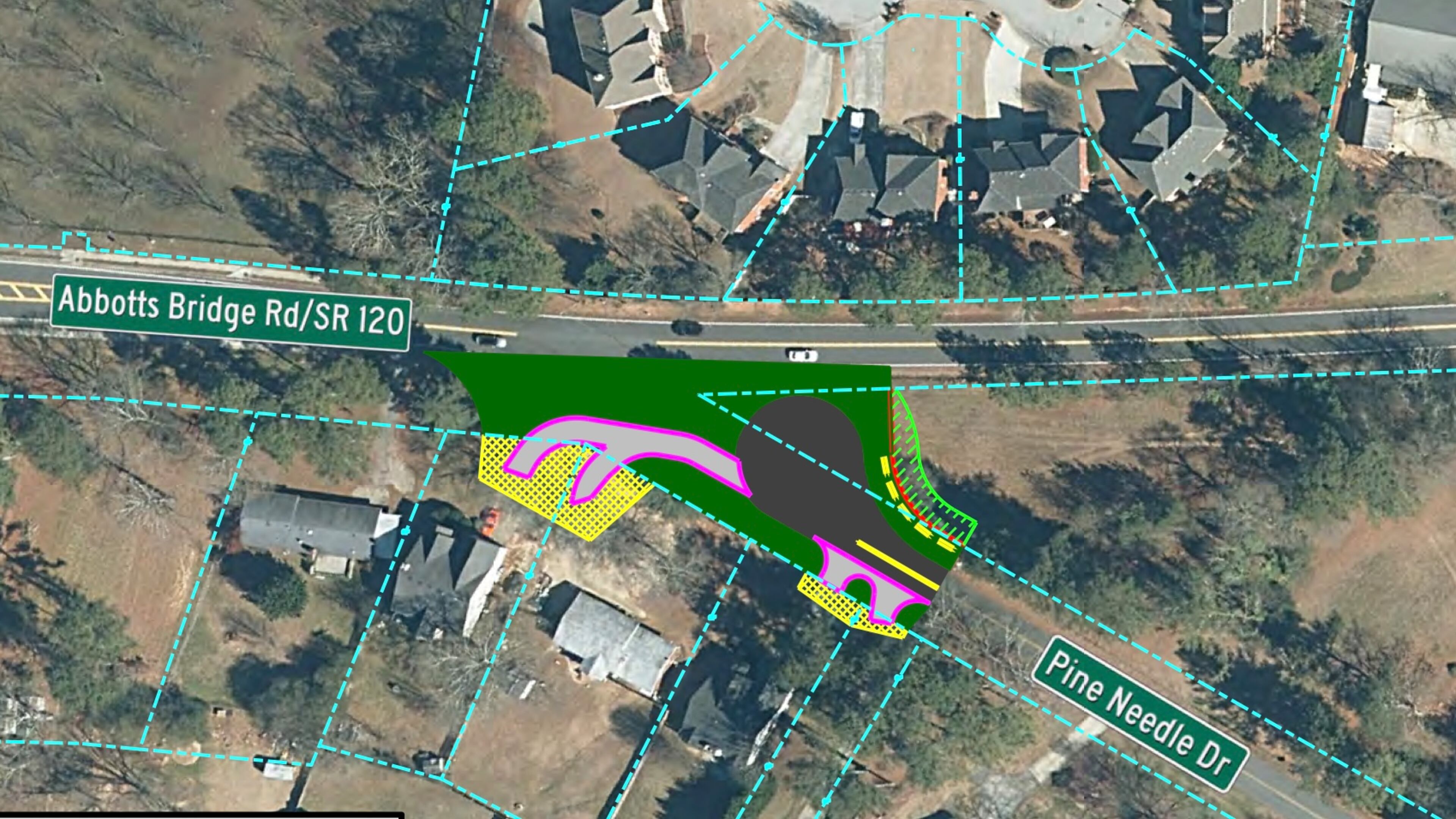 Following public input, Duluth will work with Gwinnett to create a cul-de-sac at Ga. 120/Abbotts Bridge Road and Pine Needle Drive. (Courtesy City of Duluth)
