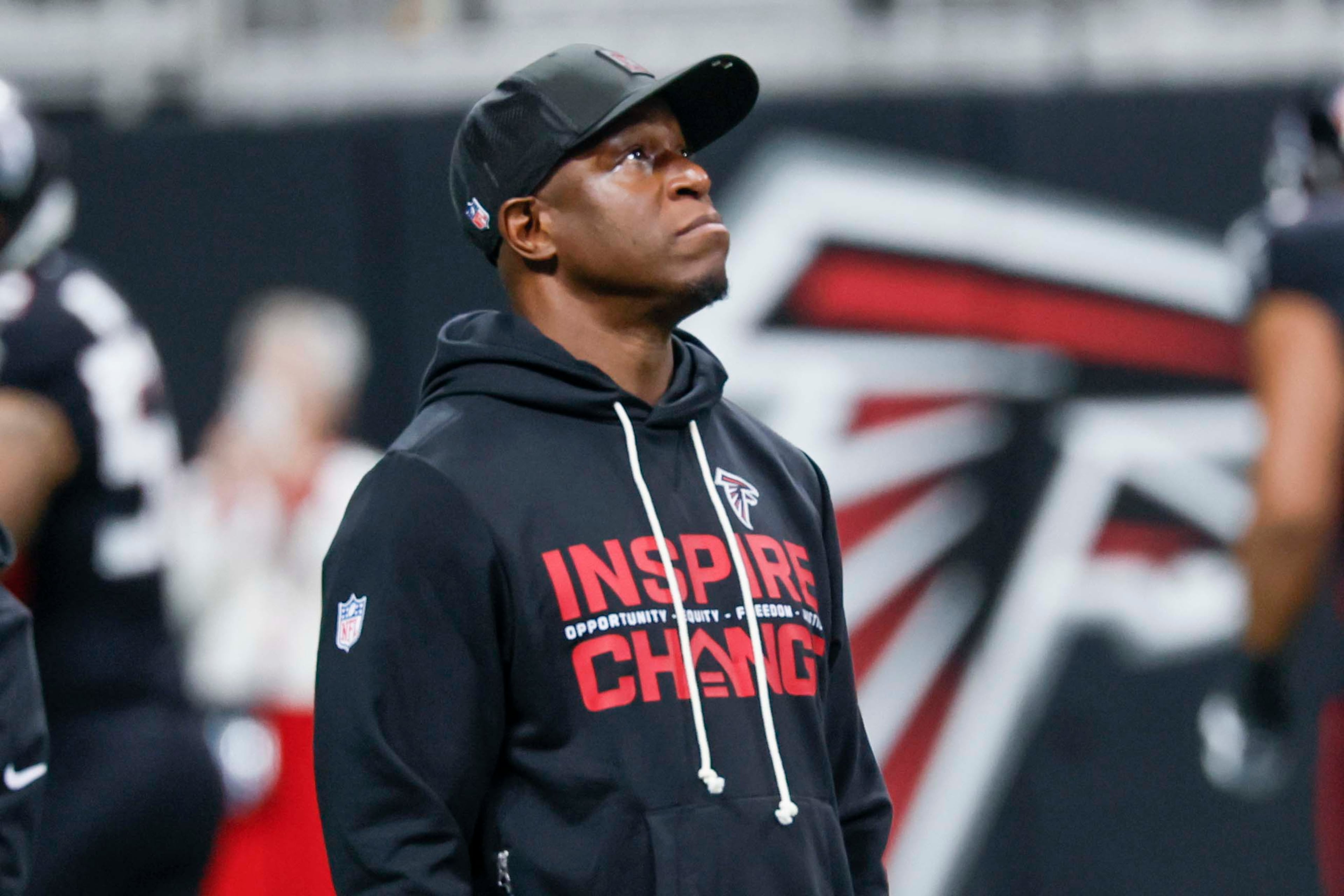 Now-former Falcons head coach Raheem Morris ahead of a January game against New Orleans. (Miguel Martinez/AJC)