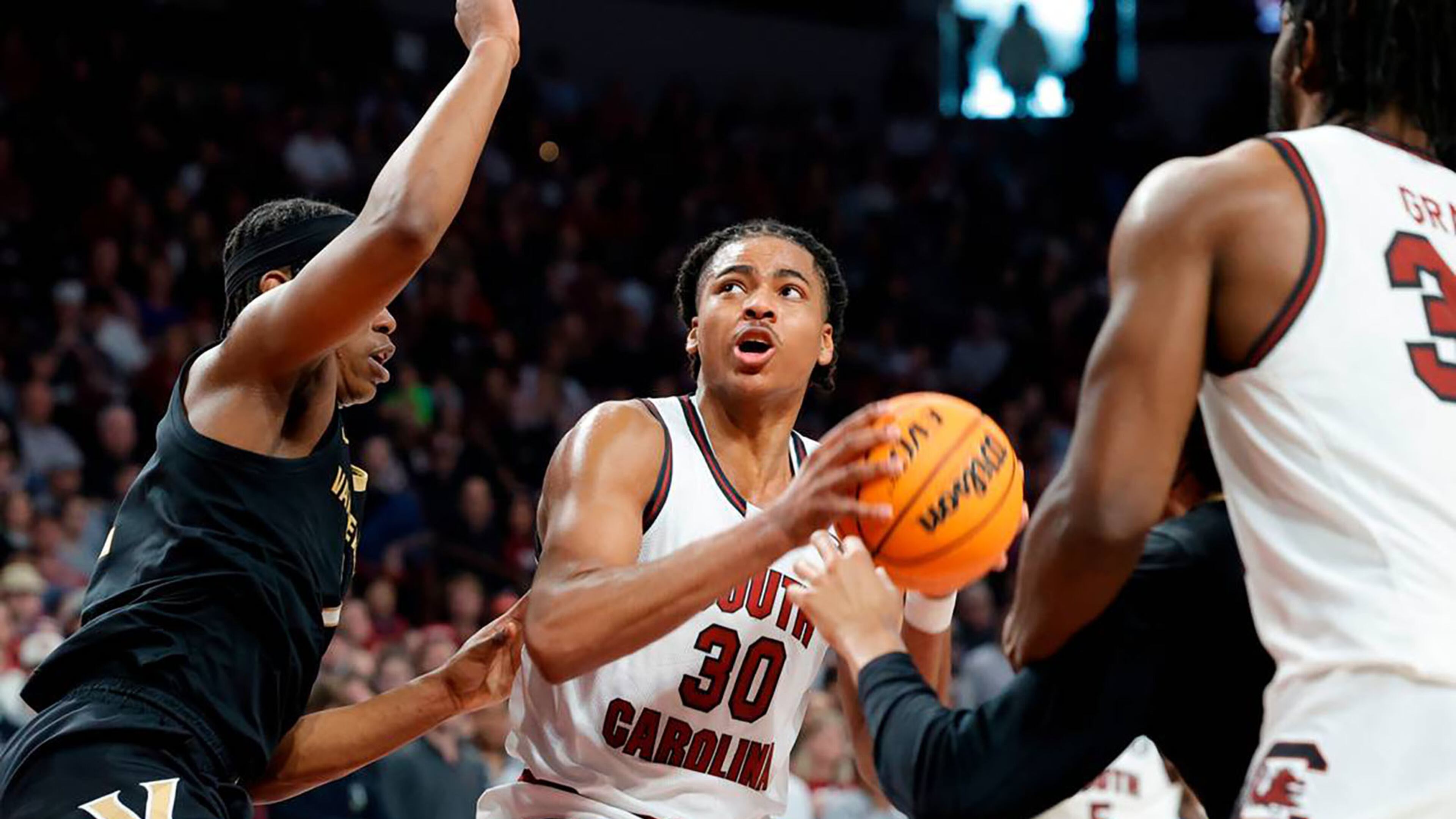 South Carolina's Collin Murray-Boyles (30), shown here Feb. 10, 2024,is a high-motor player who has a good feel for the game and doesn’t shy away from playing physical defense. (Joshua Boucher/The State/TNS)