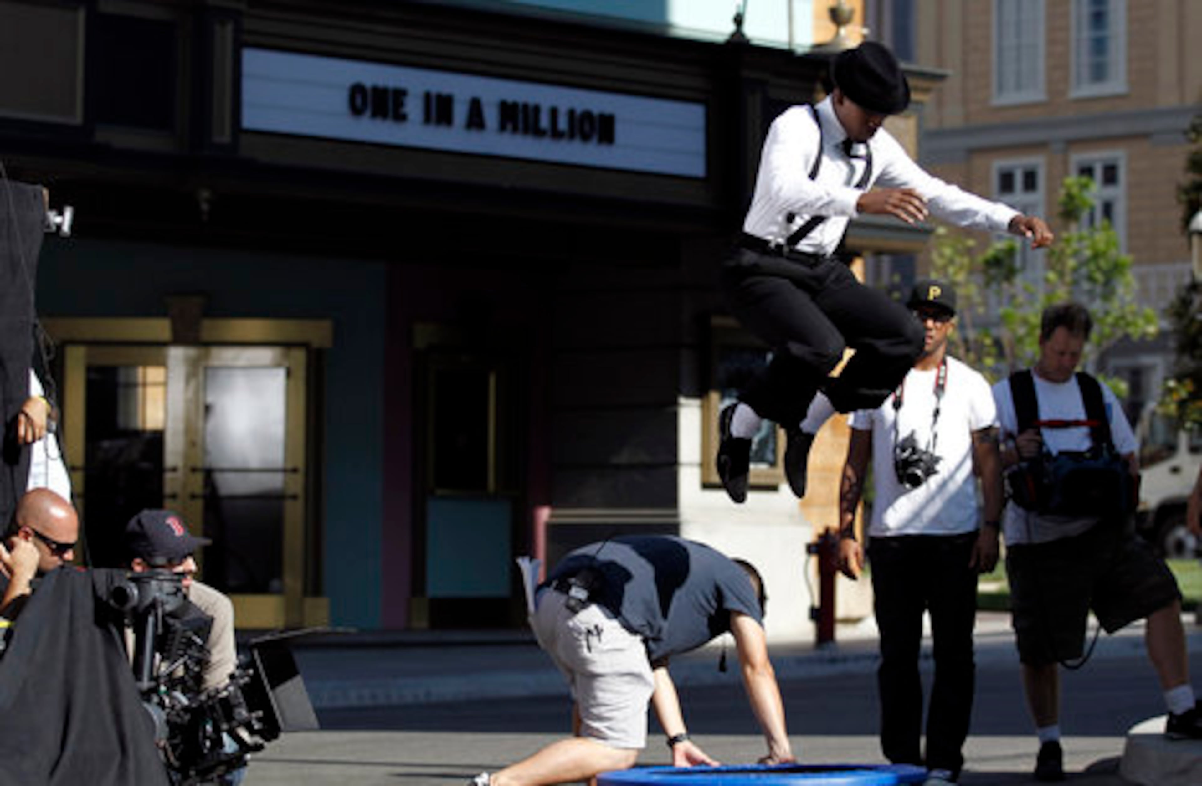 Ne-Yo ends on a high note, using a trampoline to get some air.
