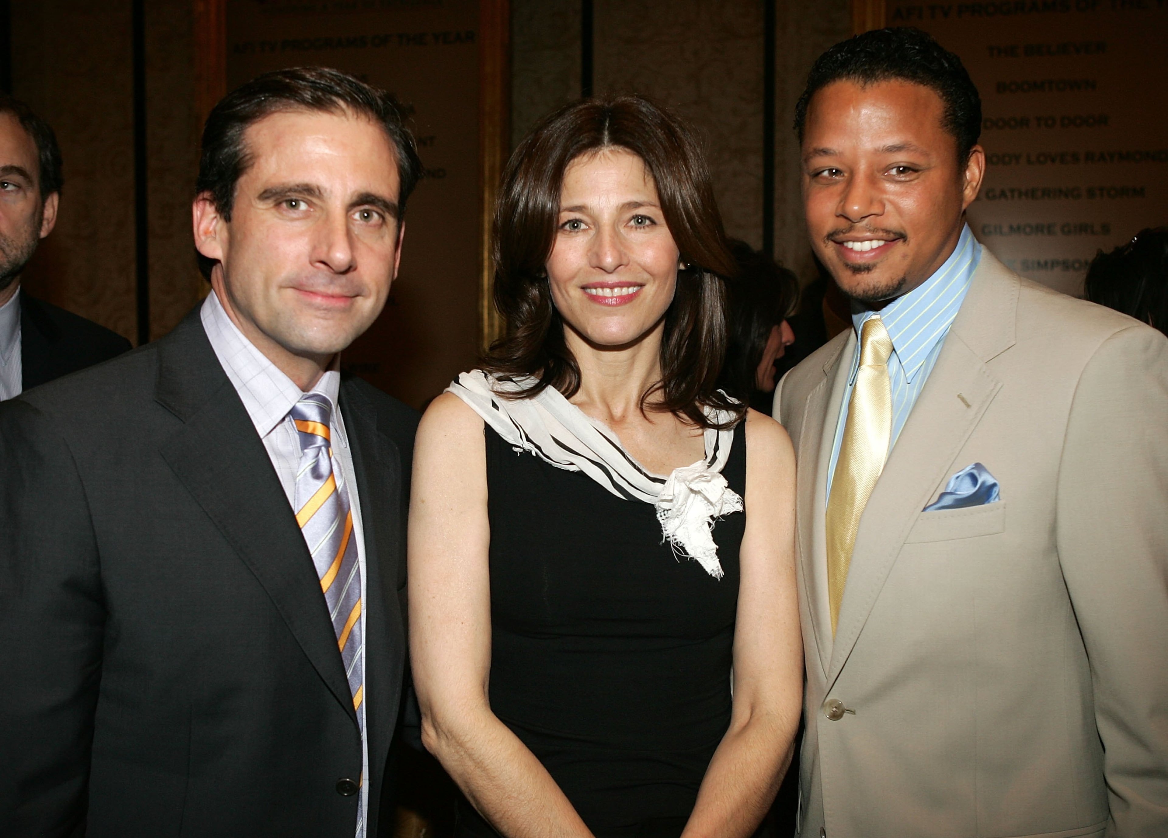 Actors Steve Carell, Catherine Keener and Terrence Howard attend the AFI Awards Luncheon 2005 held at the the Four Seasons Hotel on January 13, 2006 in Los Angeles, California. (Photo by Frazer Harrison/Getty Images for AFI)