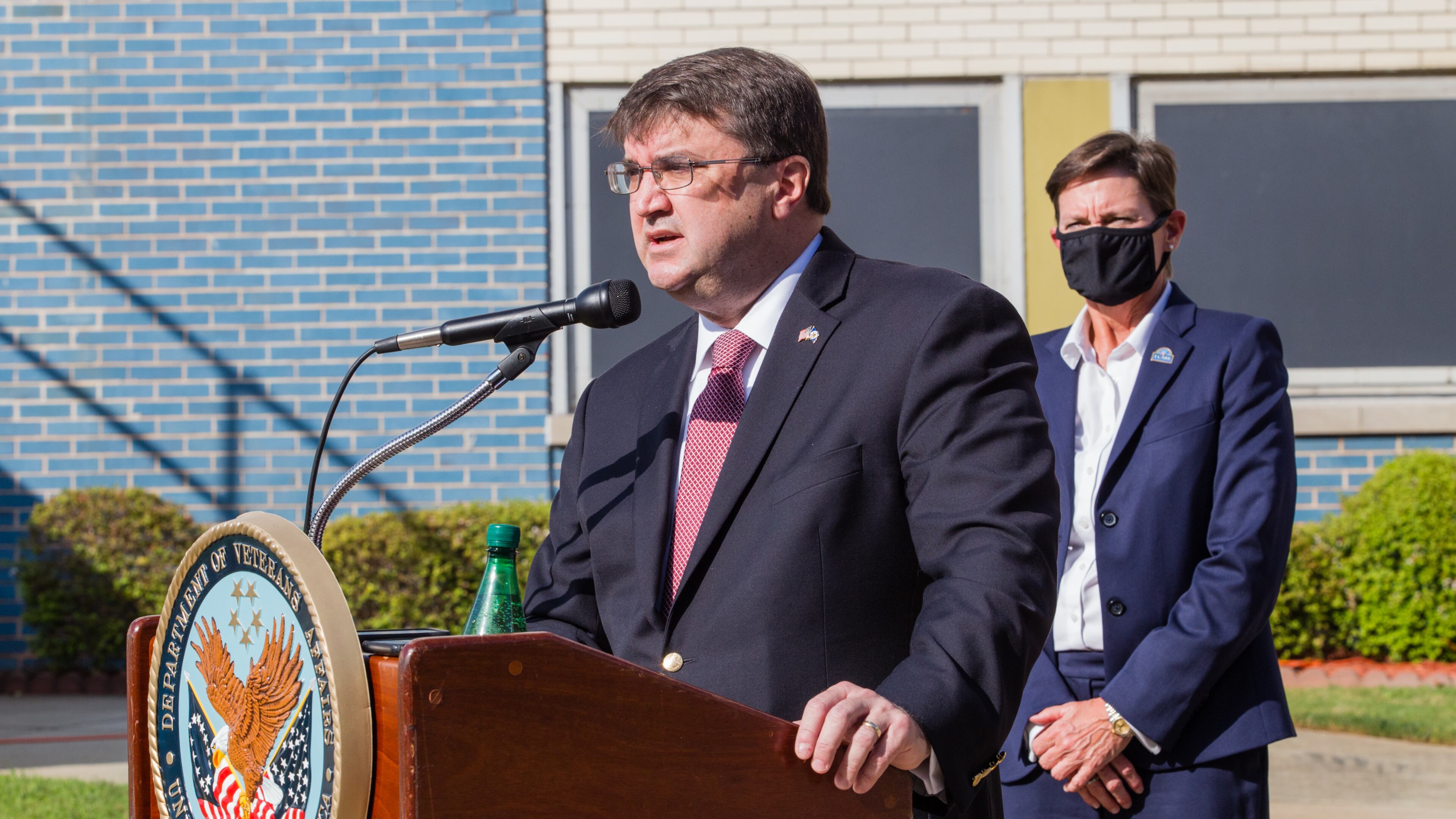 US Secretary of Veterans Affairs Robert Wilkie toured the Atlanta VA Health Care Center in Decatur Friday. The long-troubled facility has new leadership, in whom he expressed confidence, and he spoke about improvements being made. (Jenni Girtman for The Atlanta Journal-Constitution)