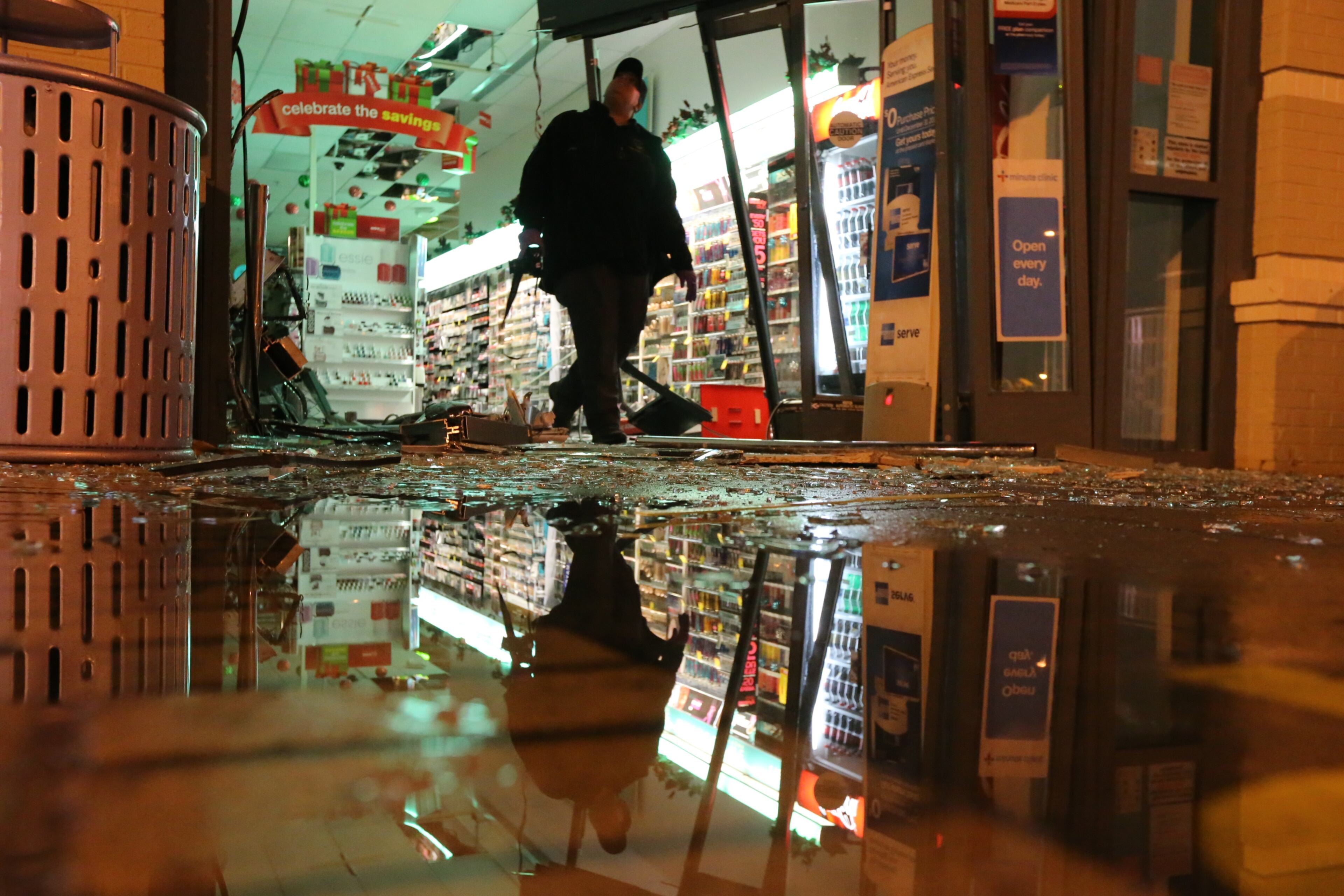 Would-be ATM thieves crashed a sport utility vehicle through the front doors of a Buckhead pharmacy before daybreak Wednesday. The incident happened about 4 a.m. at the CVS store in the 3600 block of Peachtree Road.