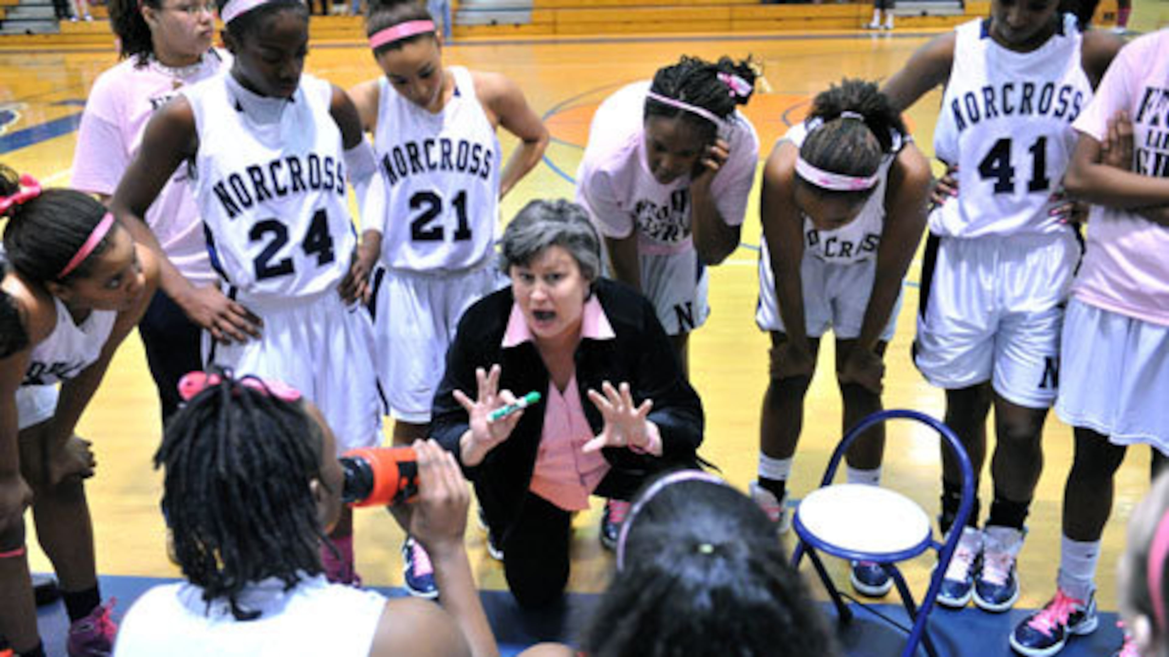 Retired coach Angie Hembree won three state titles at Norcross and three at Collins Hill. She will be inducted into the Georgia Sports Hall of Fame in February. (Hyosub Shin/AJC FILE)