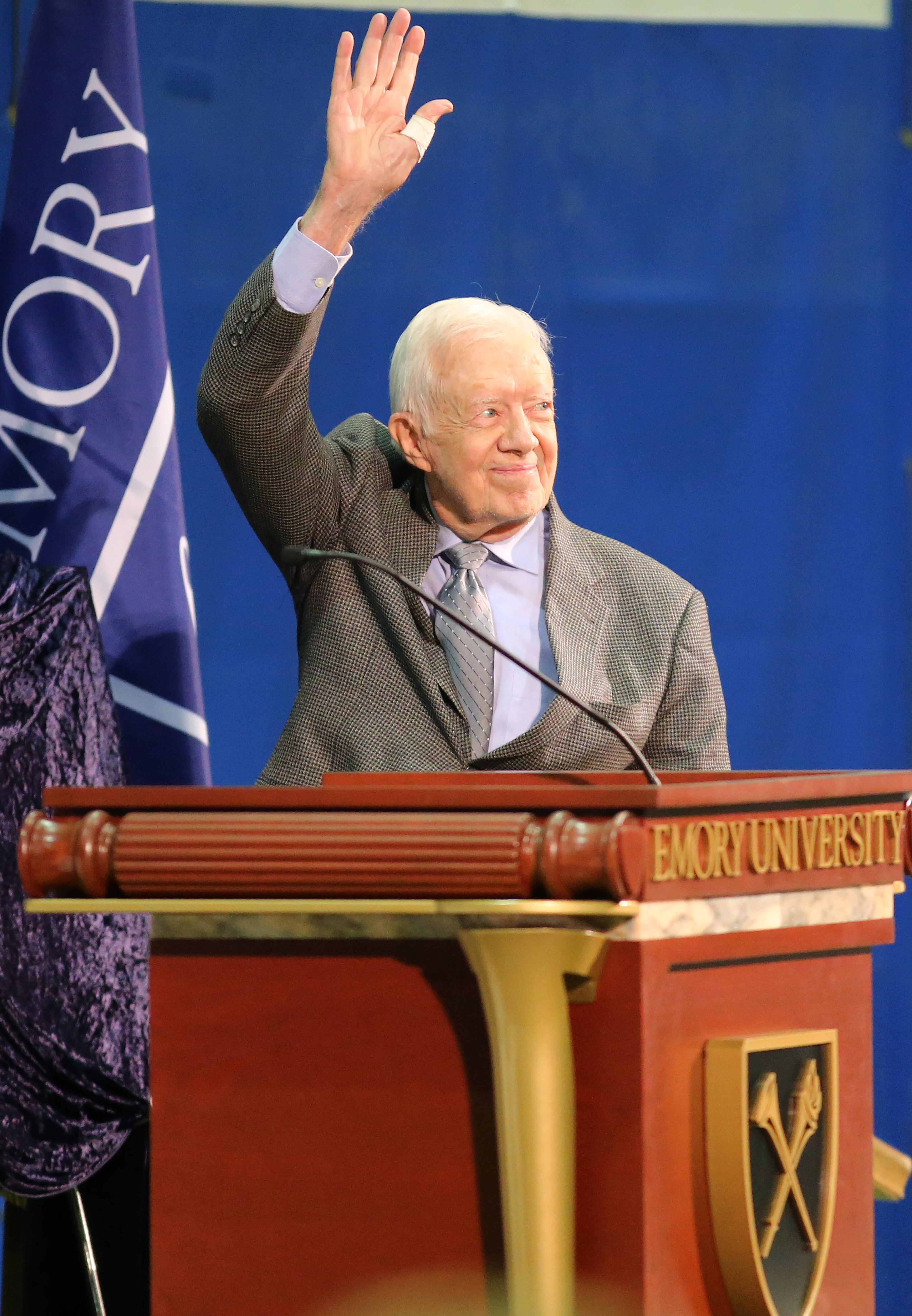 September 16, 2015 Atlanta: Former President Jimmy Carter takes the podium at the beginning of the annual Carter Town Hall meeting at Emory University on Wednesday evening September 16, 2015 where he takes questions from students. Ben Gray / bgray@ajc.com