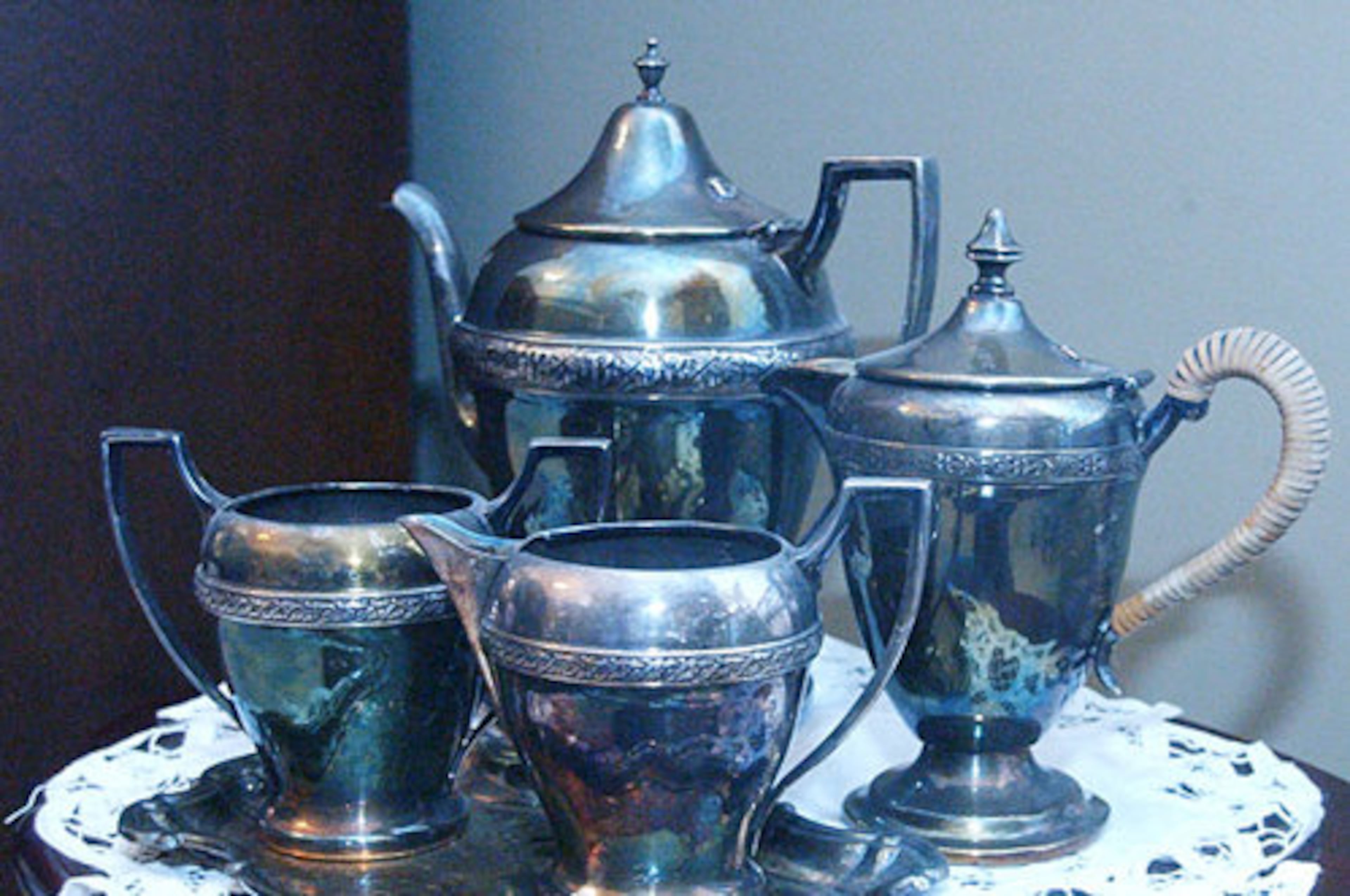 Taylor's British grandmother gave her this silver tea set on Lisa's 16th birthday. It is displayed in an upstairs guest room where she keeps a number of family momentoes.