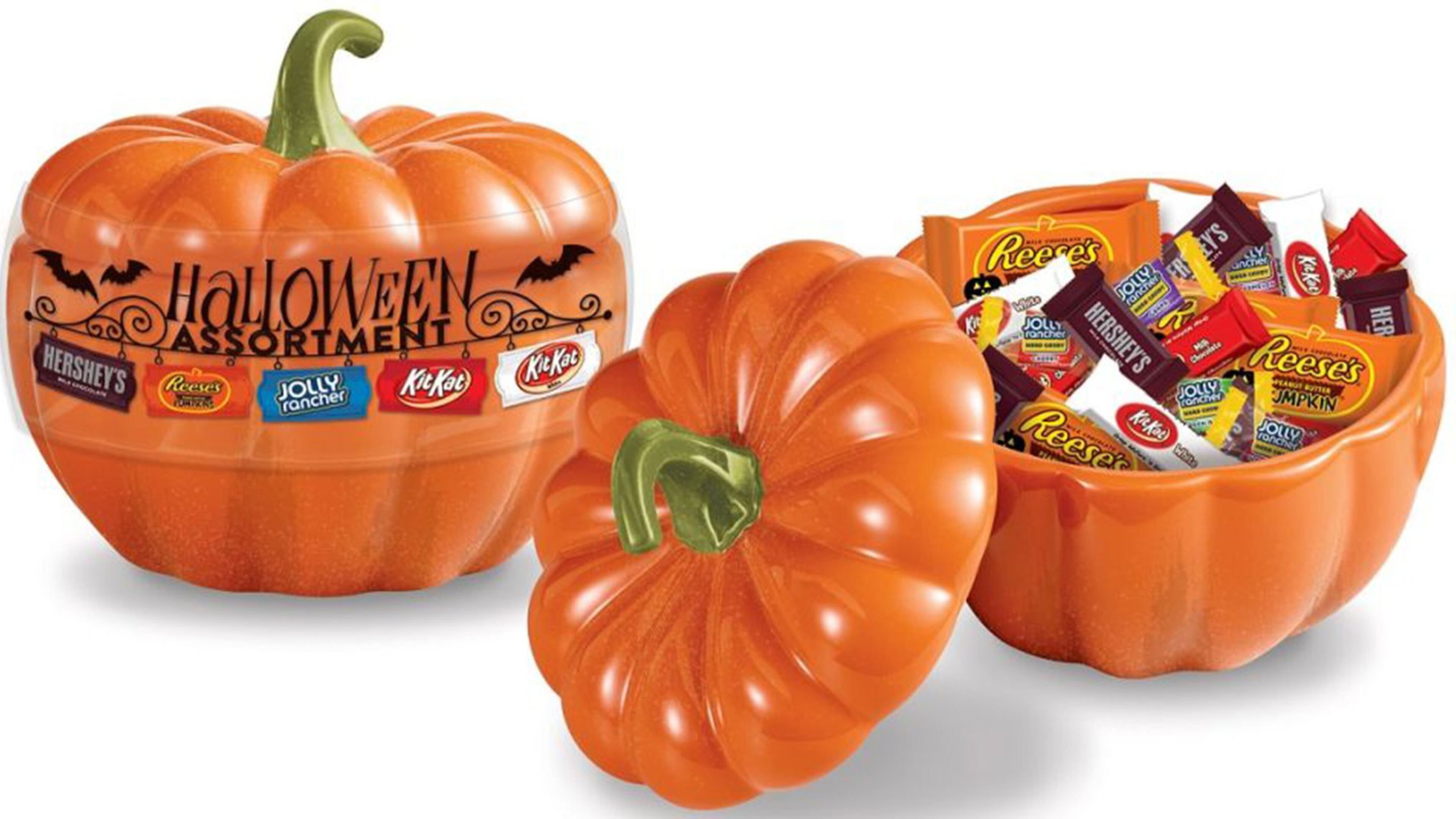 A host of Hershey candies come in a decorative pumpkin container with the Halloween Assortment. However, it’s a good idea to set limits for how much candy the kids (and adults) will eat. CONTRIBUTED BY HERSHEY