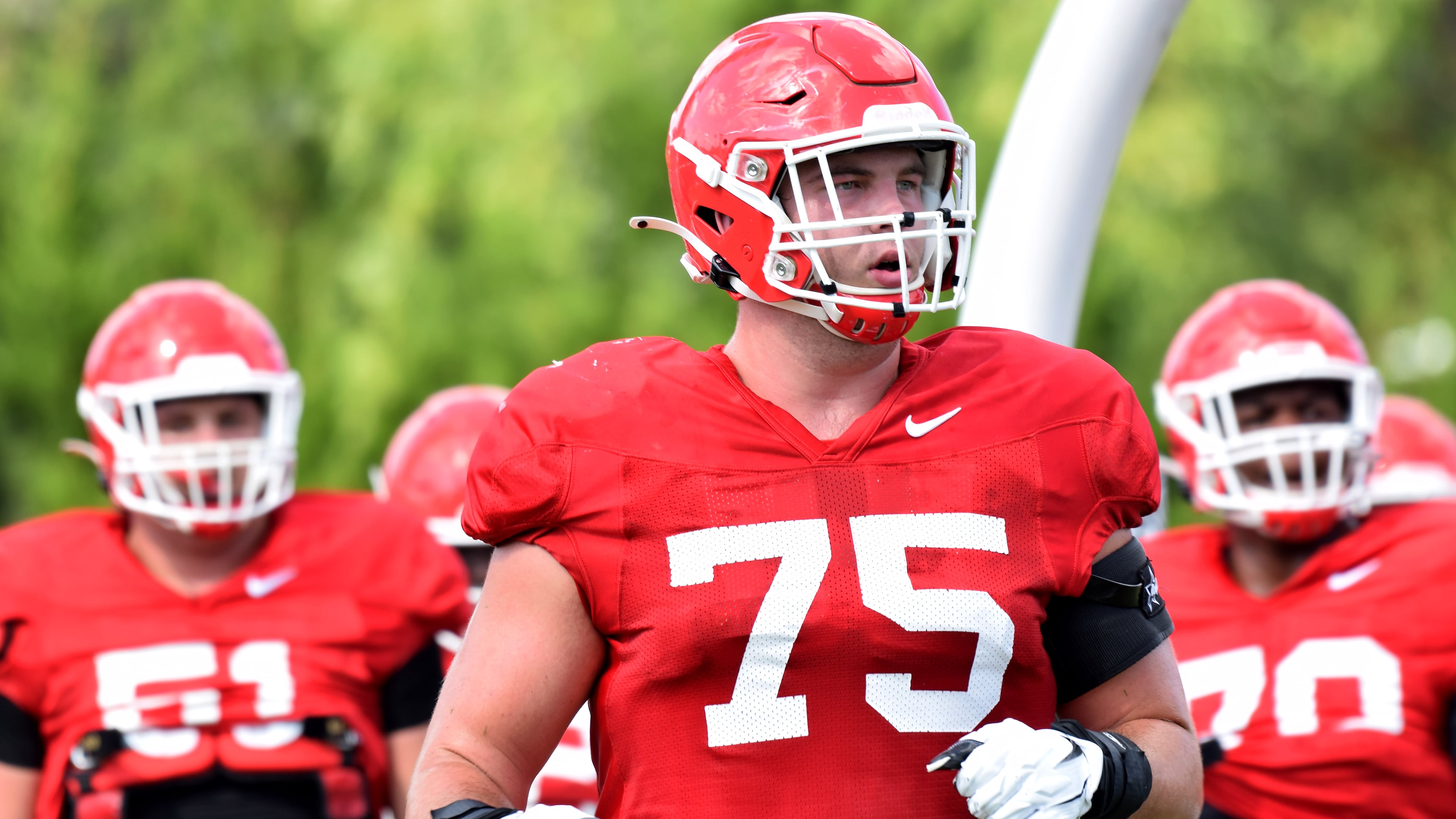 Georgia offensive lineman Owen Condon (75) during the BulldogsÕ practice in Athens, Ga., on Monday, Aug. 31, 2020. (Photo by Steven Colquitt)