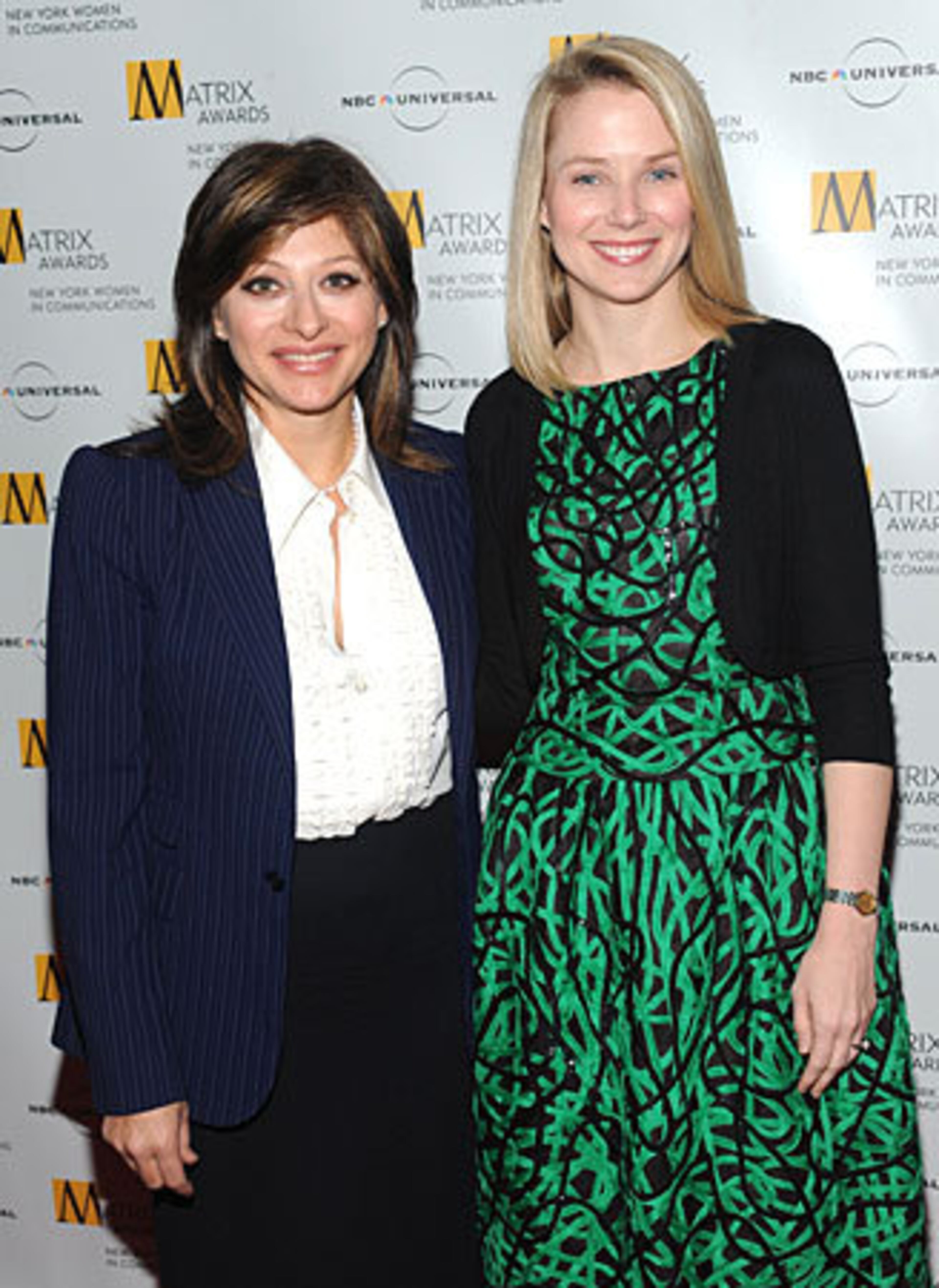 Honoree, Google vice president of search products and user experience, Marissa Mayer, right, poses with presenter, CNBC's "The Closing Bell" anchor, Maria Bartiromo.