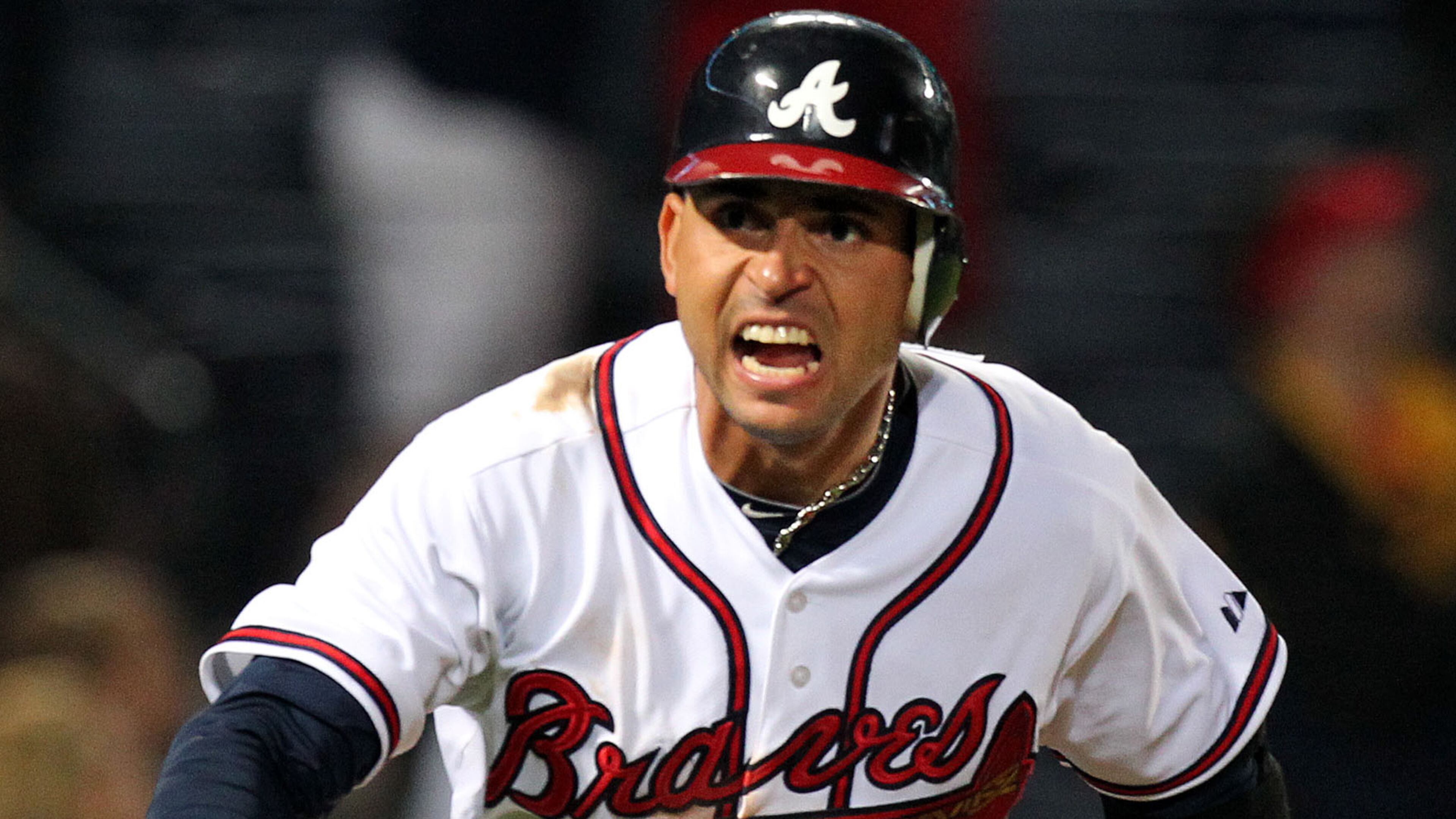 Braves’ Omar Infante hits a RBI single to beat the Florida Marlins 2-1 in the 11th inning at Turner Field in Atlanta on Monday, Sept. 27, 2010. Curtis Compton ccompton@ajc.com