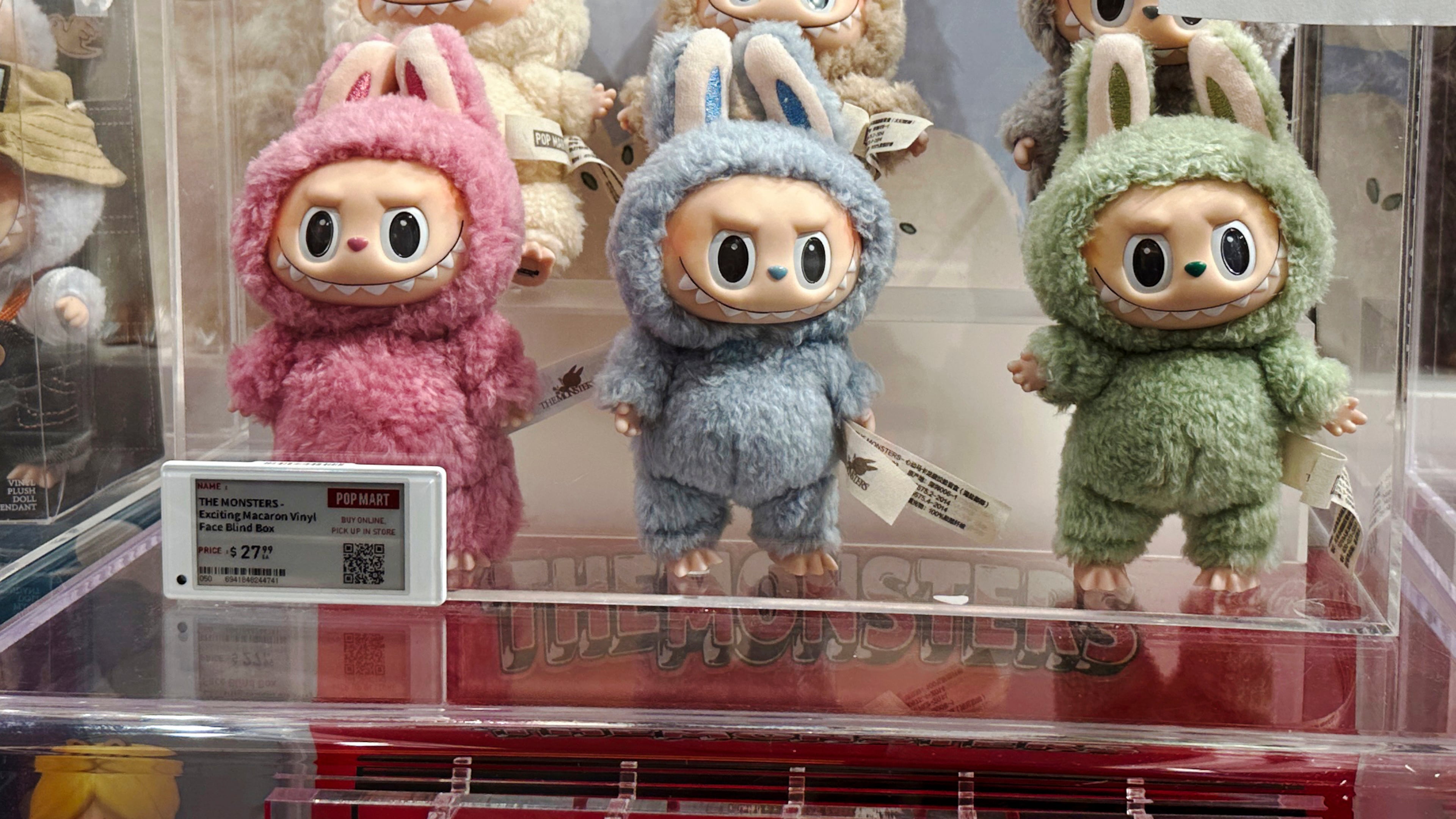 FILE - Labubu dolls are on display at the Pop Mart store at American Dream mall in East Rutherford, N.J., on Saturday, July 12, 2025. (AP Photo/Ted Shaffrey, File)