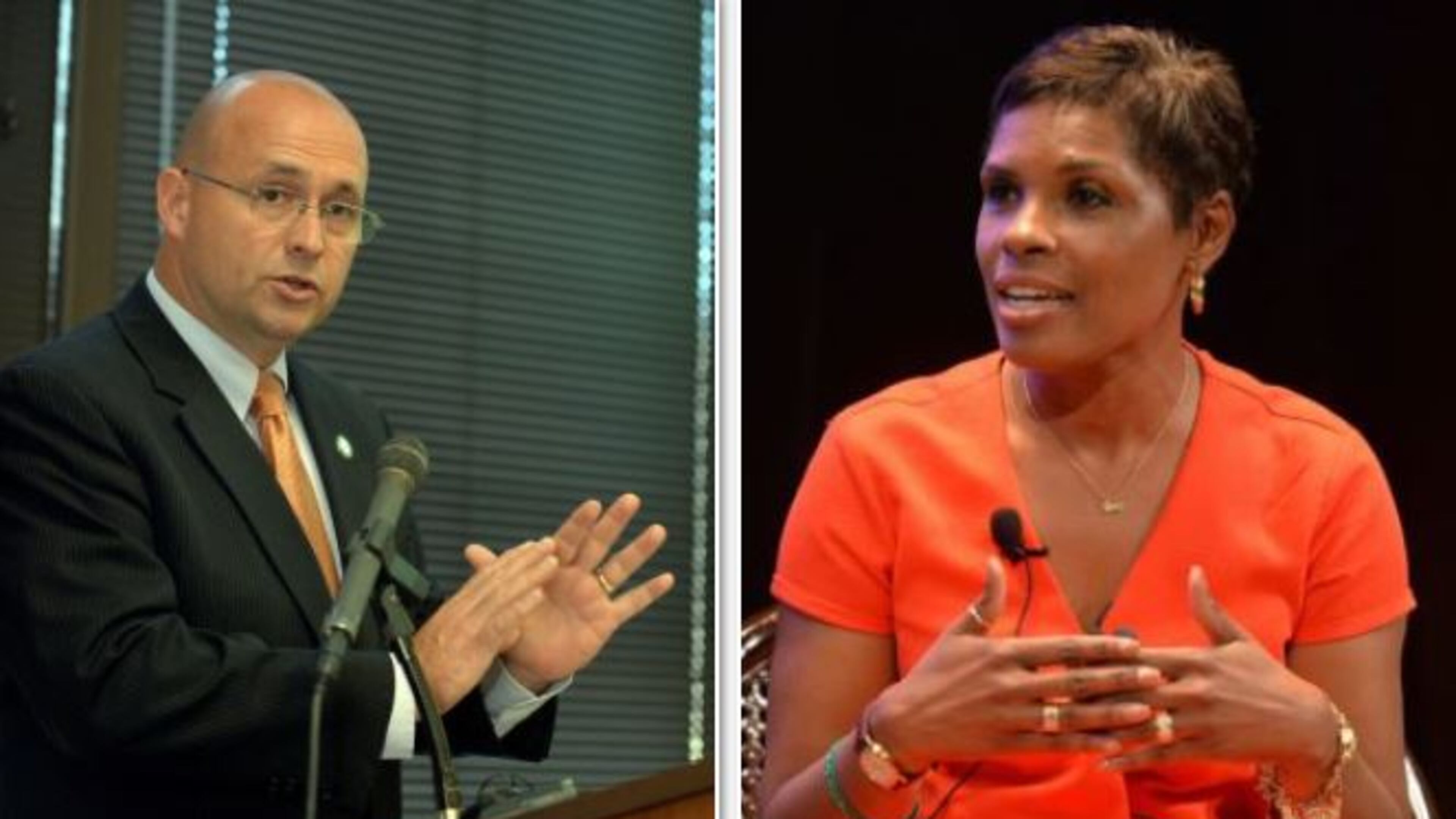 State School Superintendent John Barge, a Republican, and Democratic candidate Valarie Wilson. AJC file