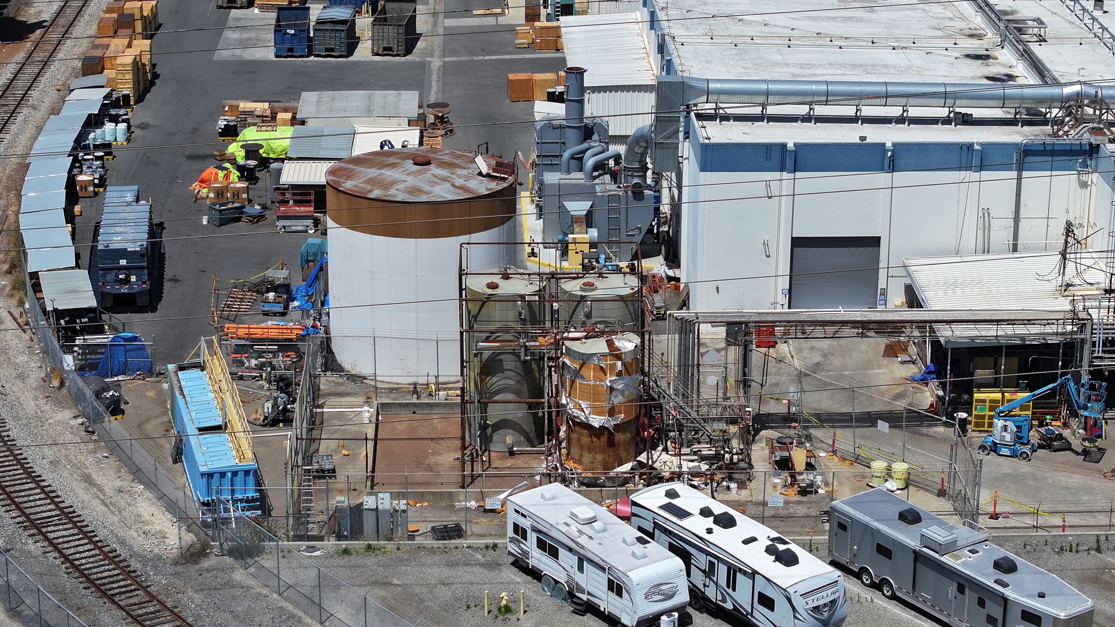 Ariel view of the chemical tank at GKN Aerospace in Garden Grove, Calif. on Wednesday, June 10, 2026. (AP Photo/William Liang)
