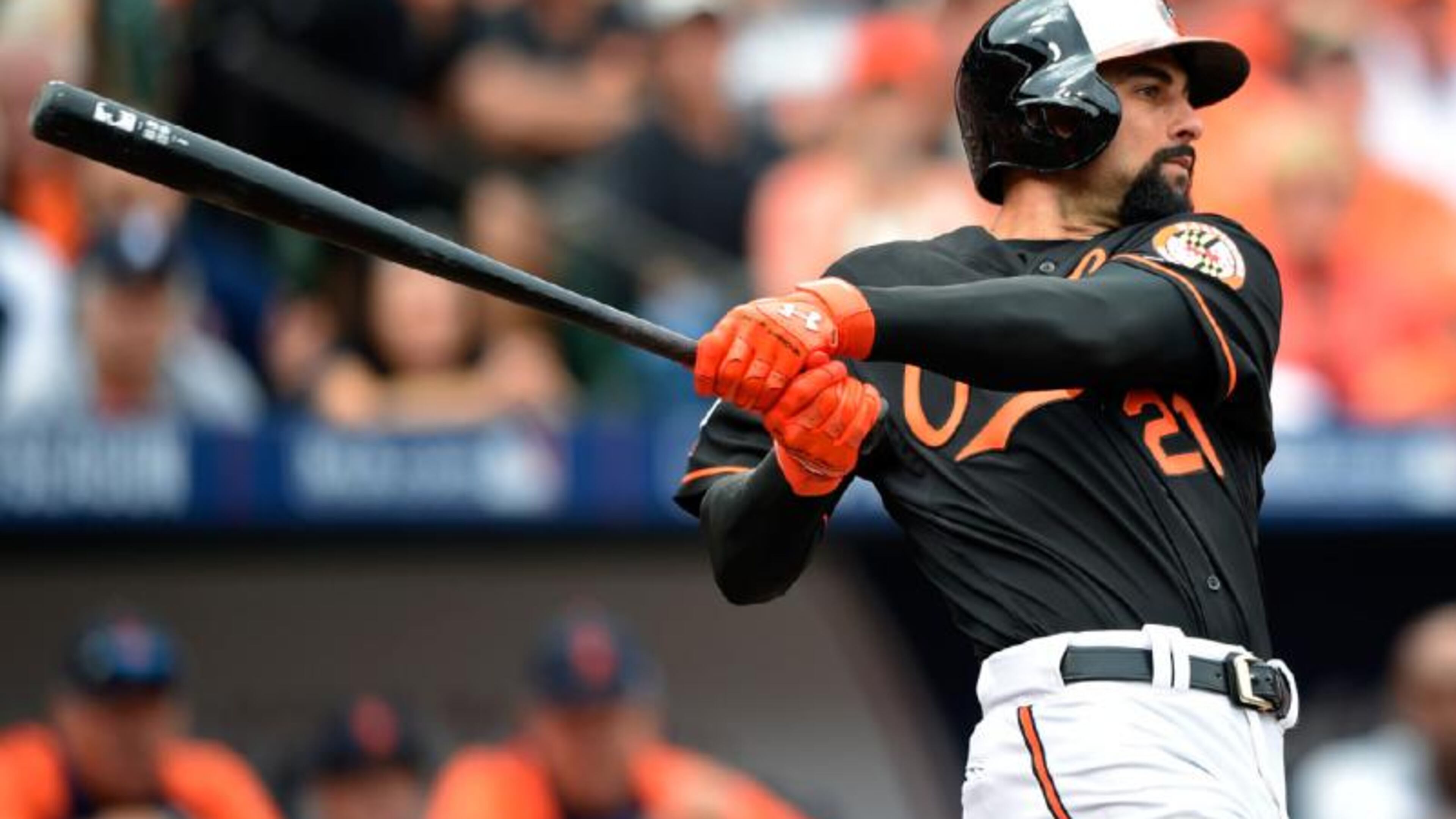 This home run off Detroit's Justin Verlander in Game 2 of the 2014 division series was the last home run hit by Nick Markakis, who hasn't gone deep yet in his first season with the Braves. (AP photo)