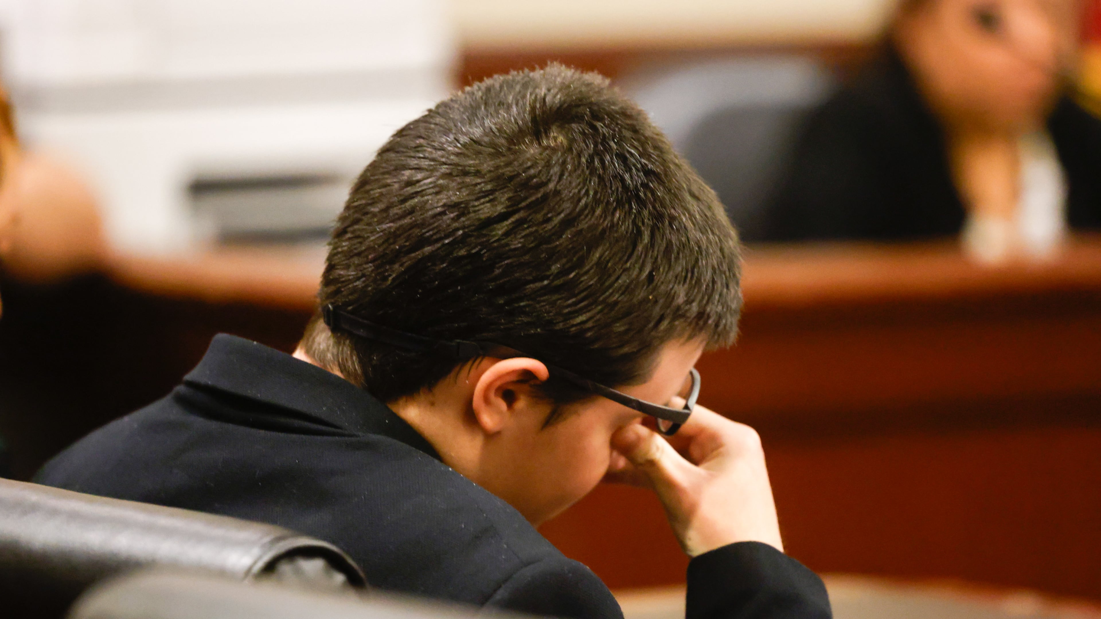 Colt Gray reacts during his sentencing hearing at Barrow County Superior Court in Winder, Ga., Tuesday, July 28, 2026. (Arvin Temkar/Atlanta Journal-Constitution via AP, Pool)