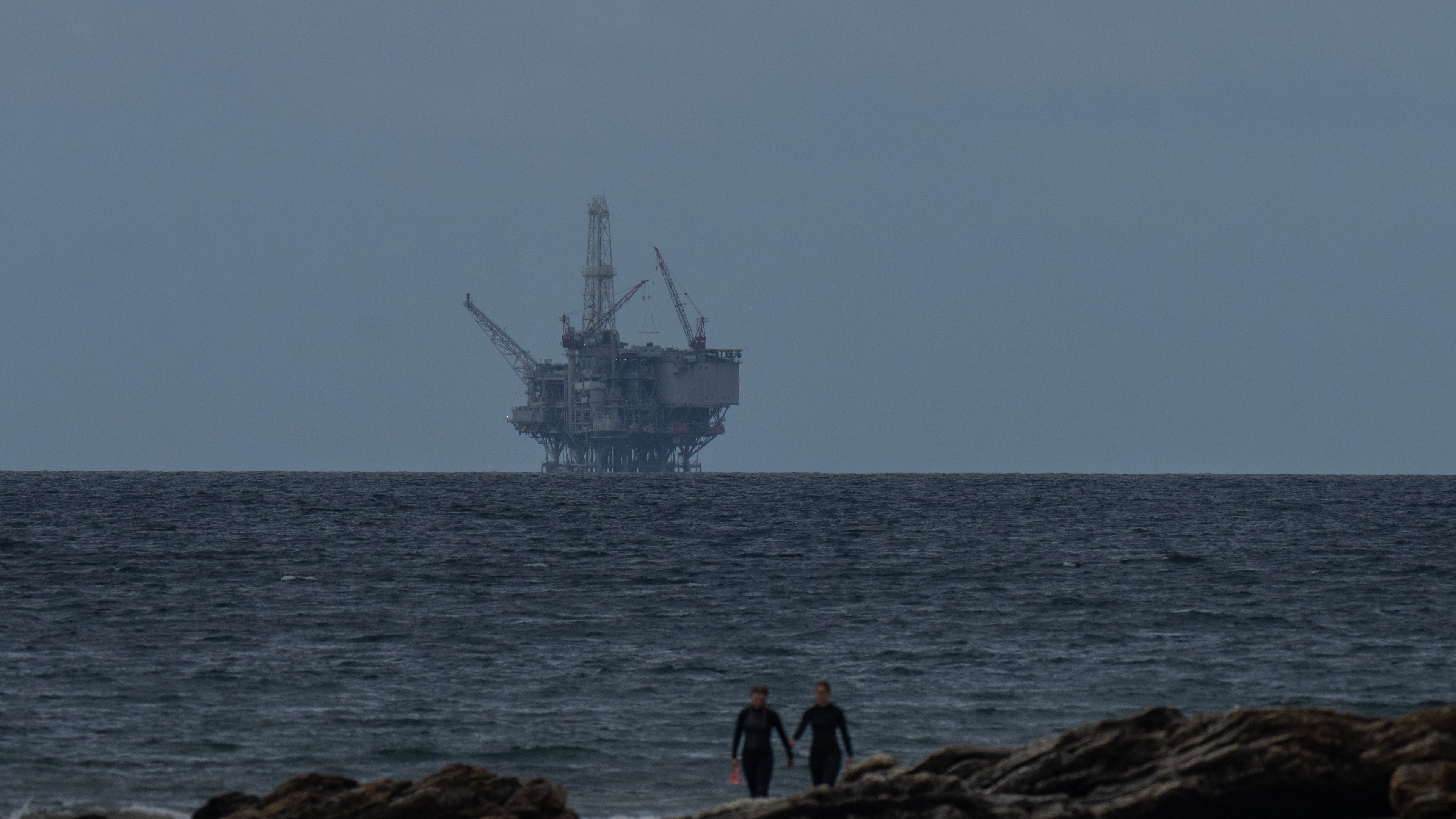 FILE - An offshore drilling platform operated by Sable Offshore Corp. is seen from Refugio State Beach near Goleta, Calif., April 26, 2026. (AP Photo/Jae C. Hong, File)