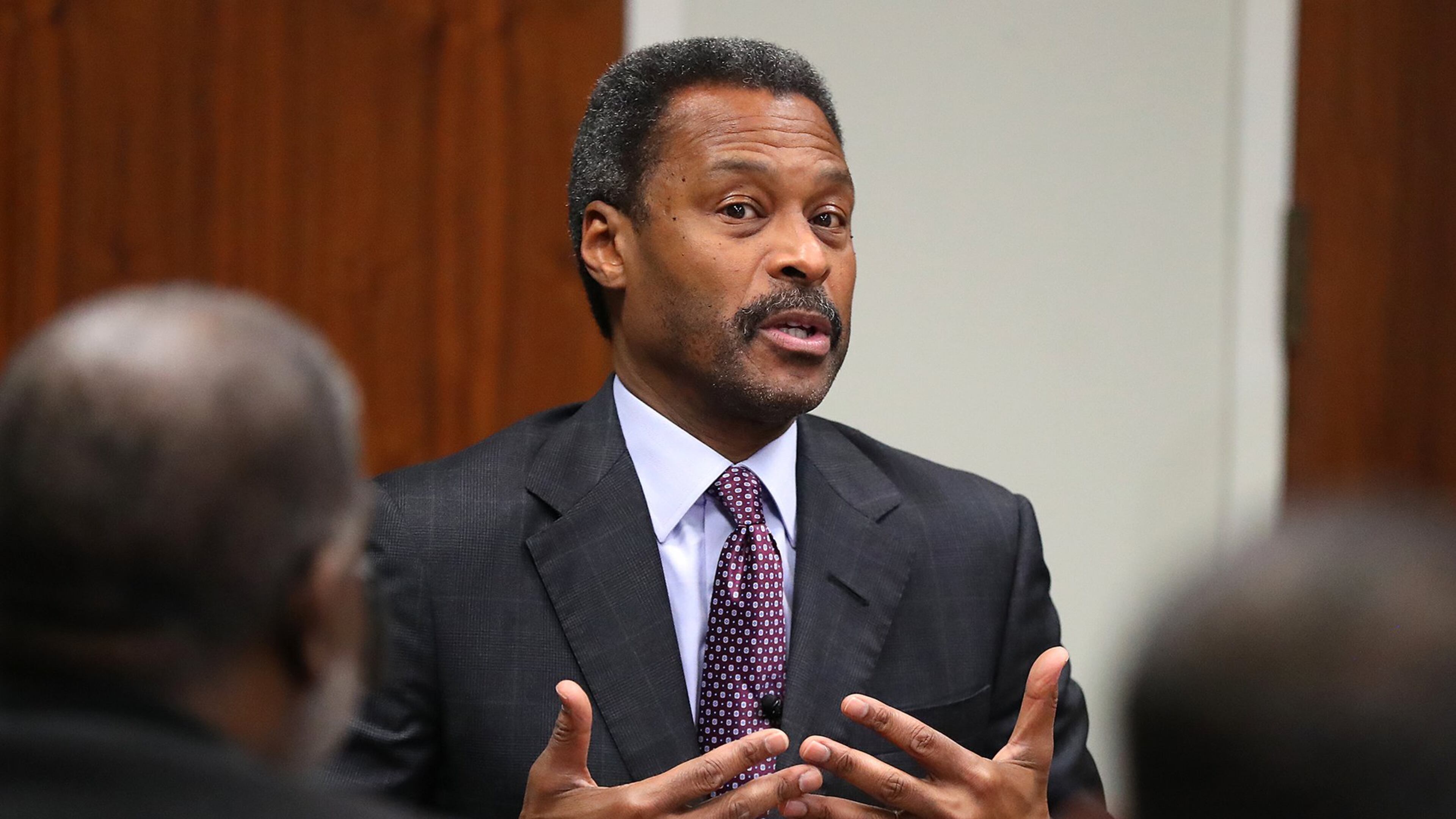 January 17, 2017, Atlanta: Morehouse College President John S. Wilson holds a meeting to discuss his impending departure from the college on Tuesday, Jan. 17, 2017, in Atlanta. Curtis Compton/ccompton@ajc.com