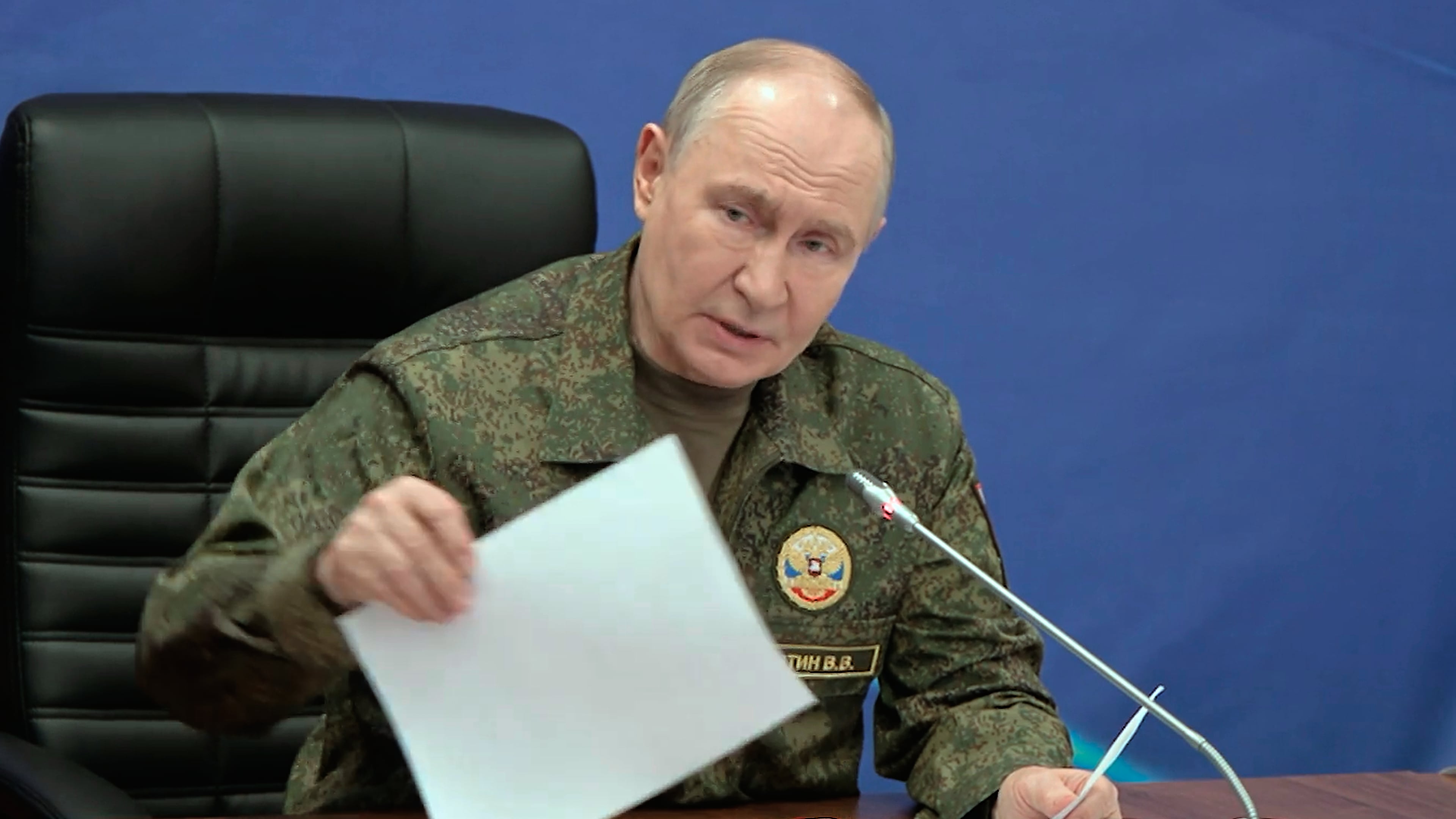 In this image taken from video provided by Russian Presidential Press Service on Friday, July 3, 2026, Russian President Vladimir Putin while visiting one of the command posts of the Joint Group of the Russian Forces, in an undisclosed location. (Russian Presidential Press Service via AP)